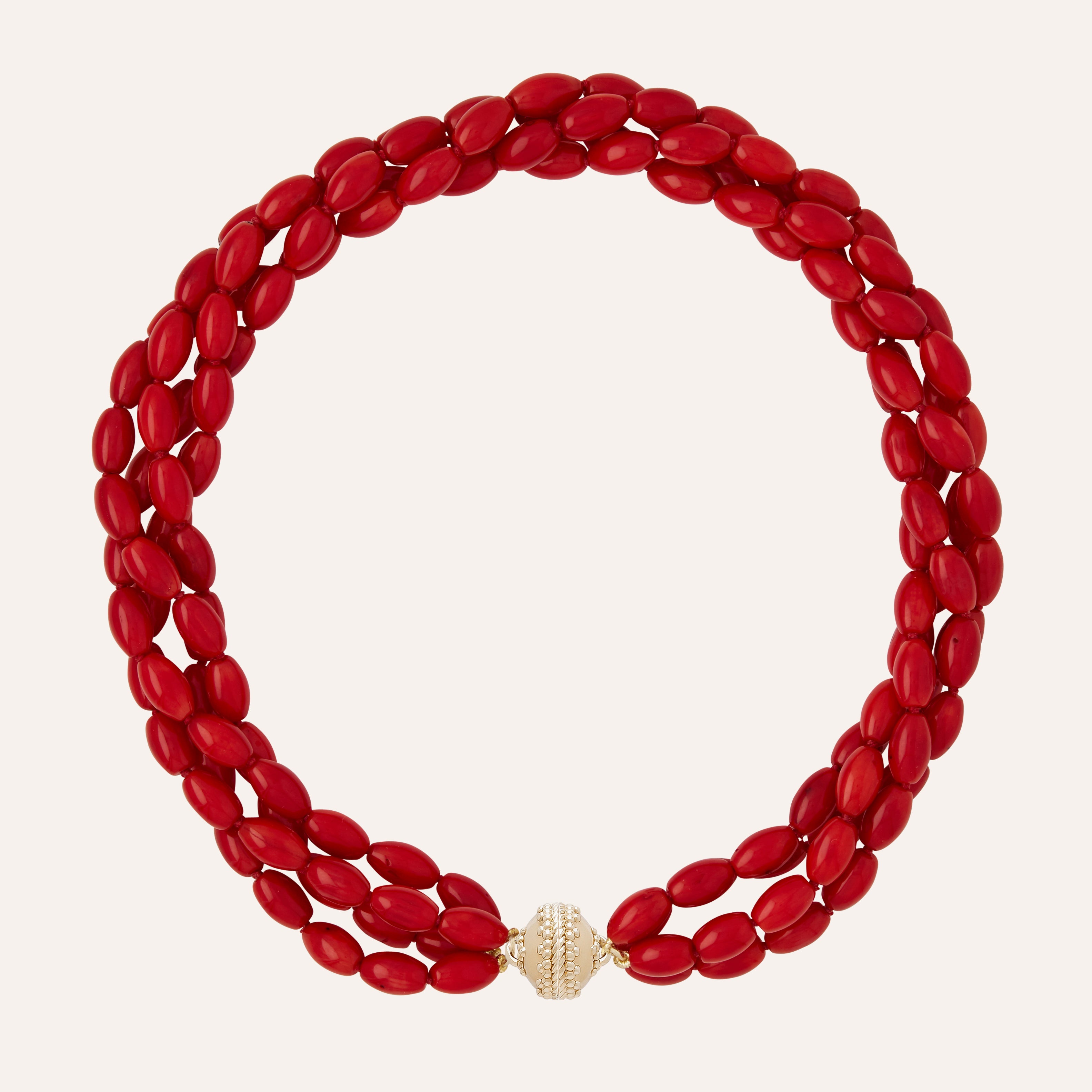 Dyed Red Coral Oval Multi-Strand Necklace