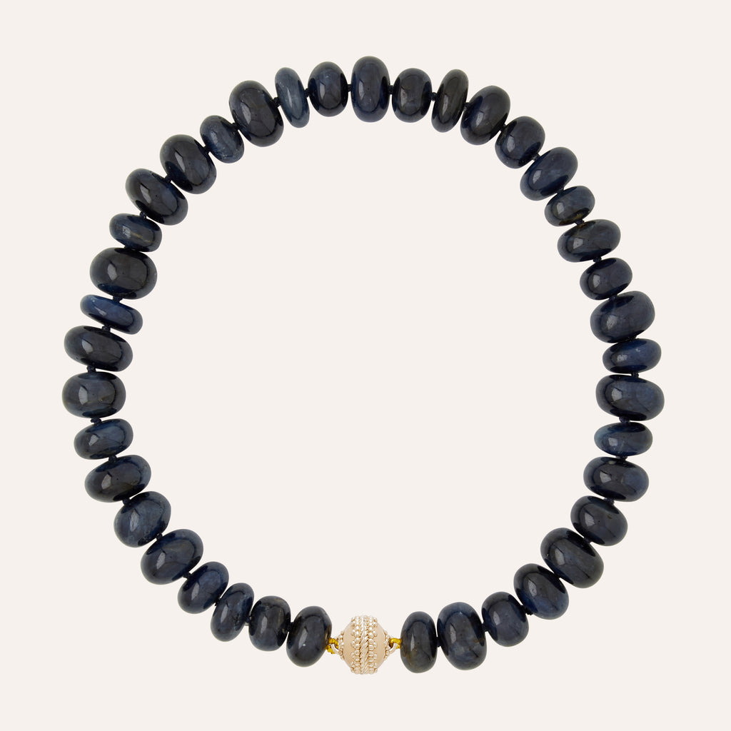 Dark Blue Sapphire Graduated Rondelle Necklace