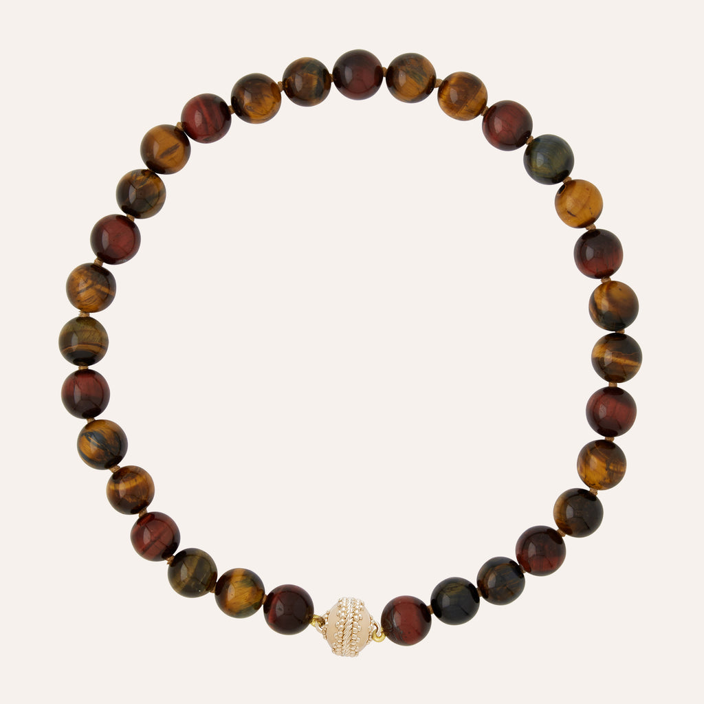 Victoire Multi-Colored Tiger's Eye 12mm Necklace
