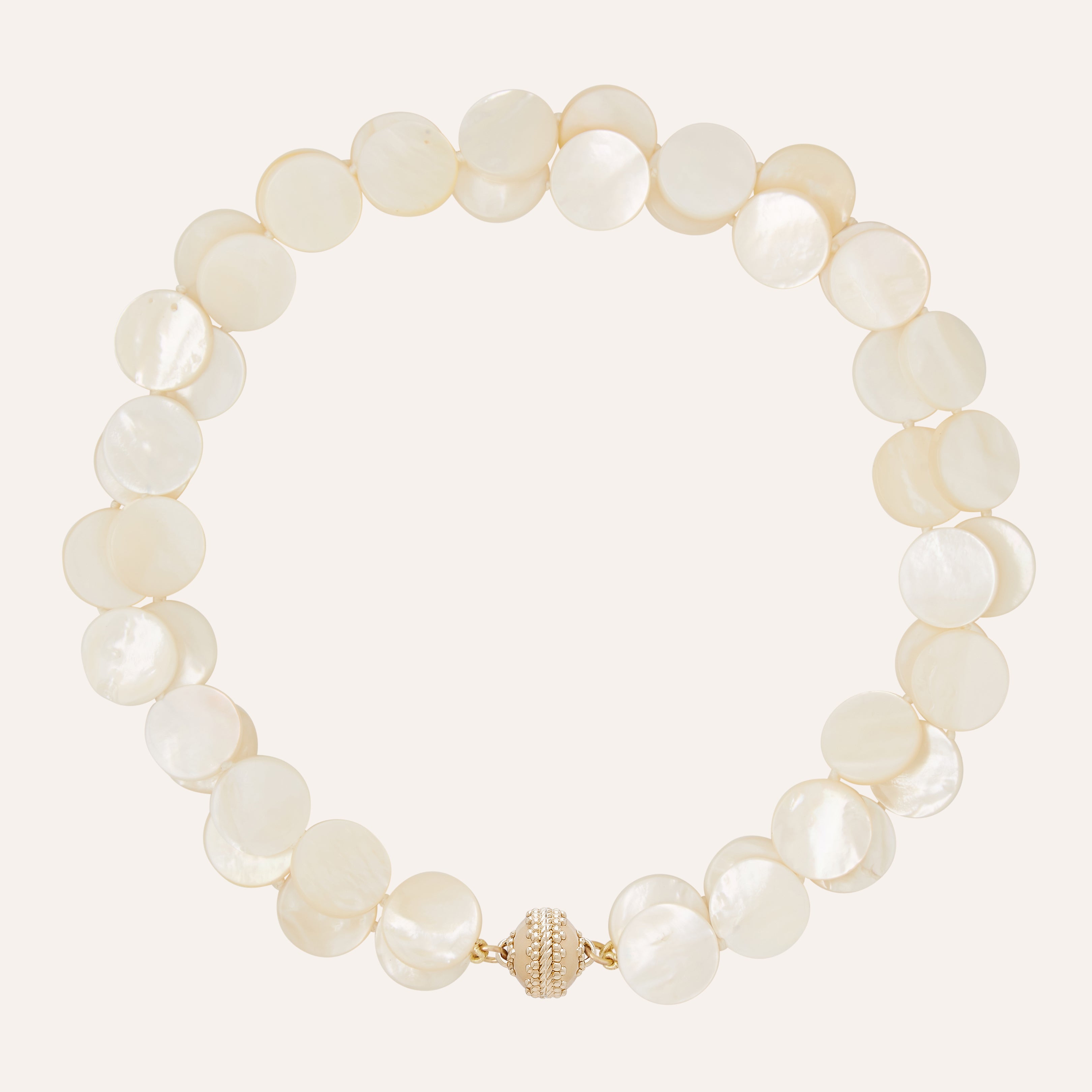 White Mother of Pearl Coin 16mm Double Strand Necklace
