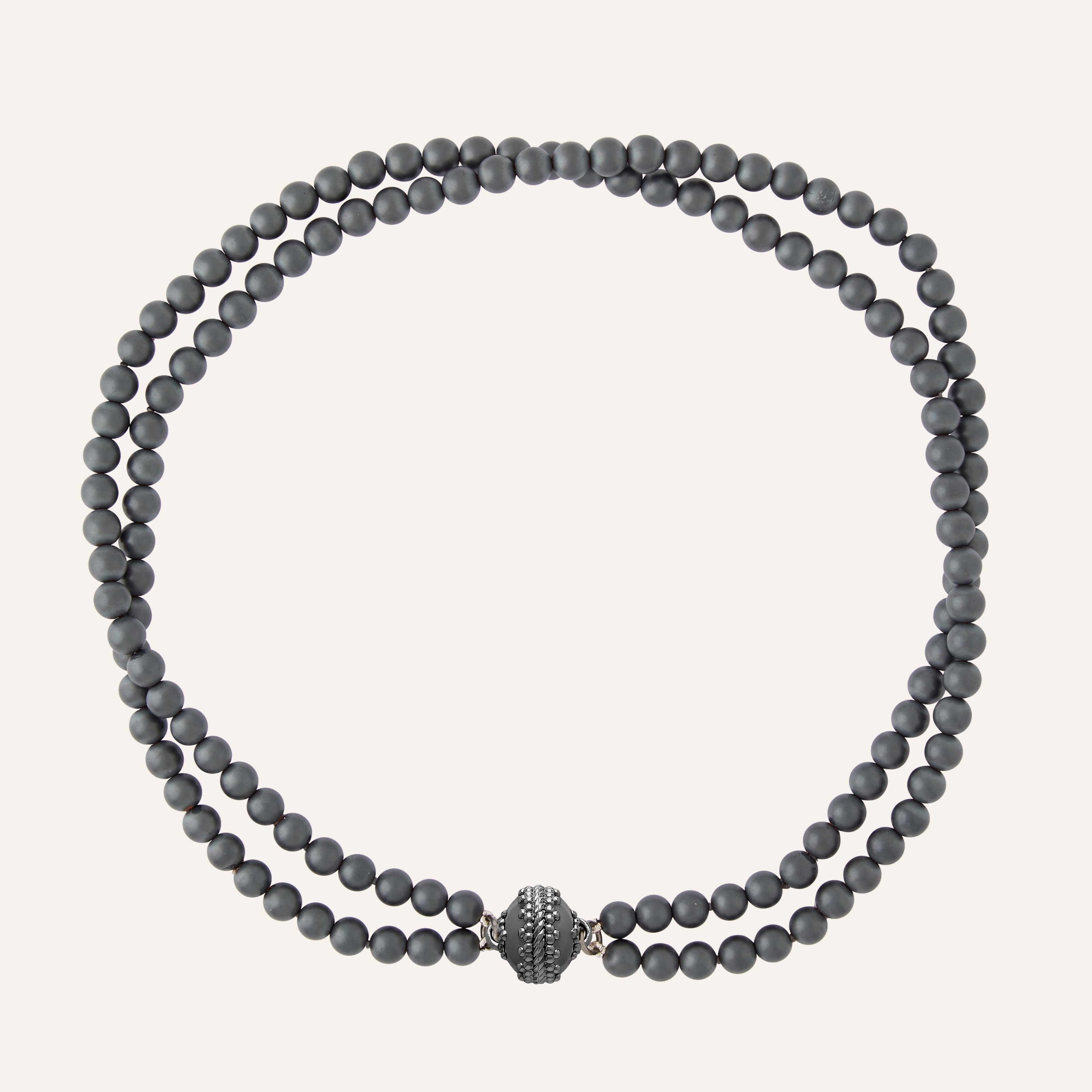 Victoire Matte Gray Hematite 6mm Double Strand Gunmetal Necklace