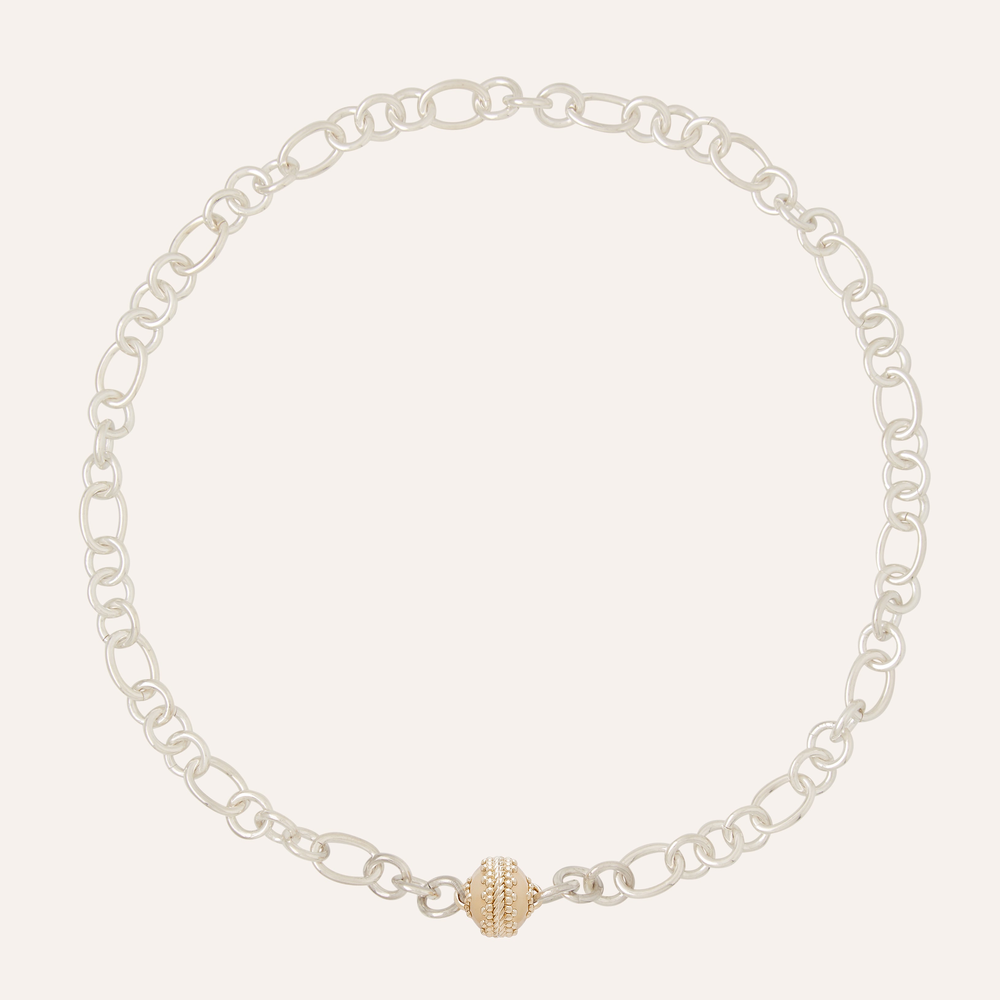 Tibetan Treasure Sterling Silver Oval and Round Chain Link Necklace