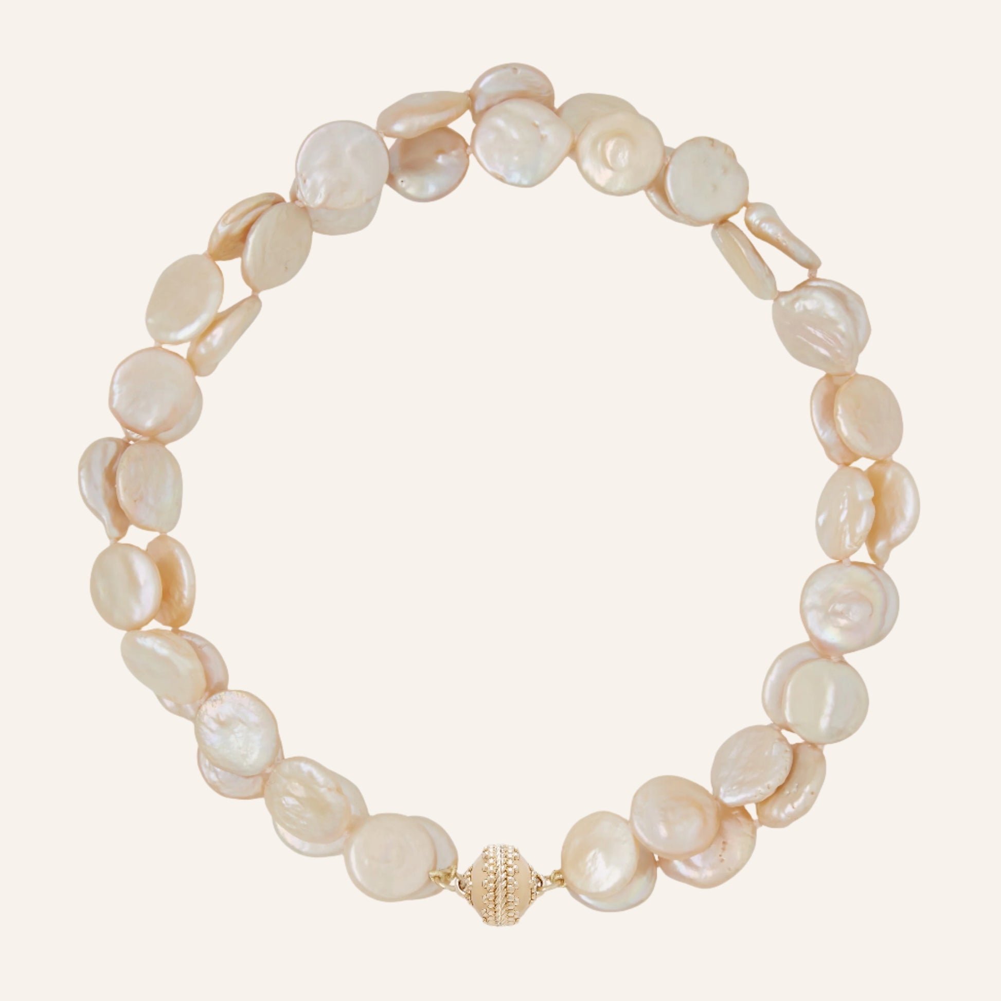 Freshwater Peach Coin Pearl Double Strand Necklace