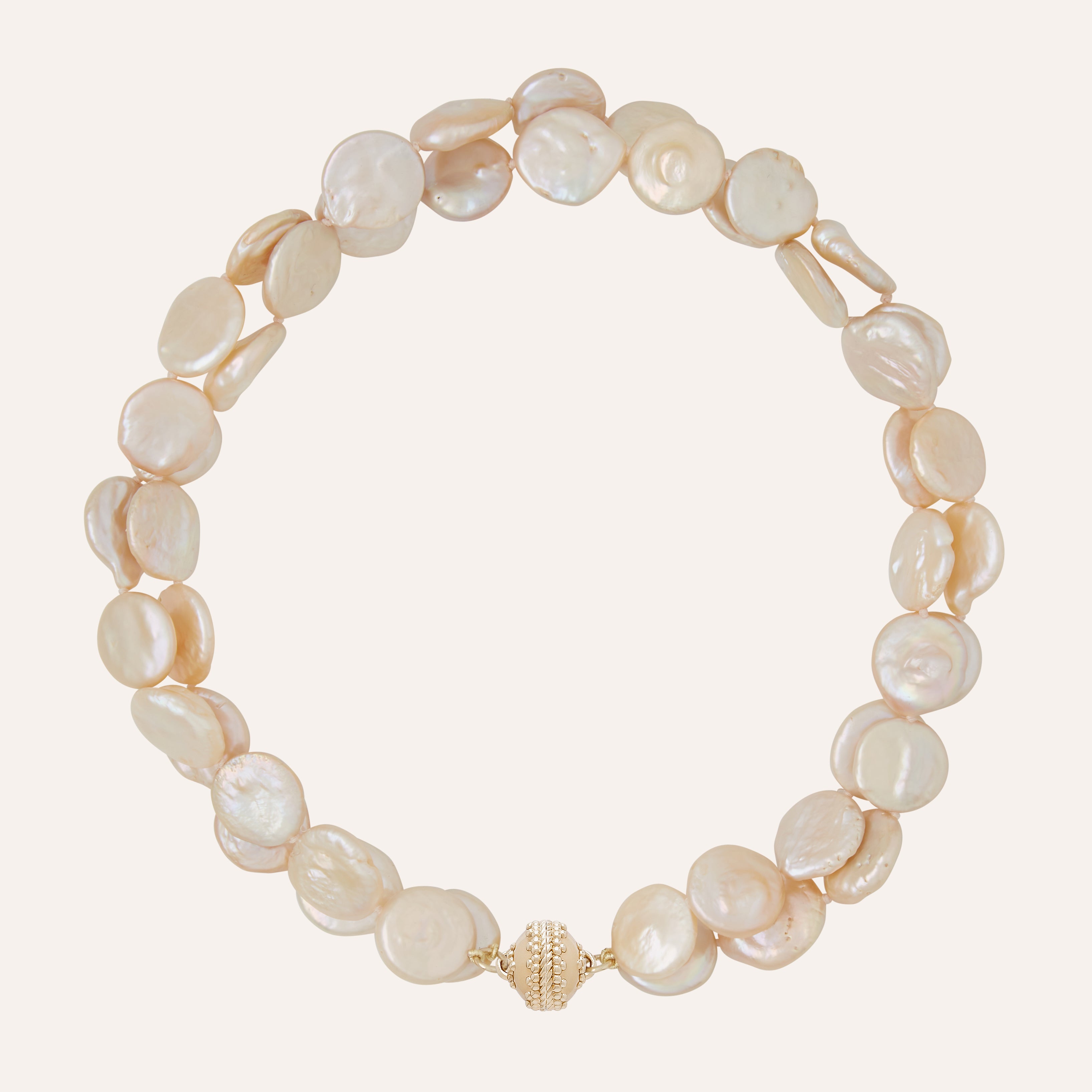 Freshwater Peach Coin Pearl Double Strand Necklace