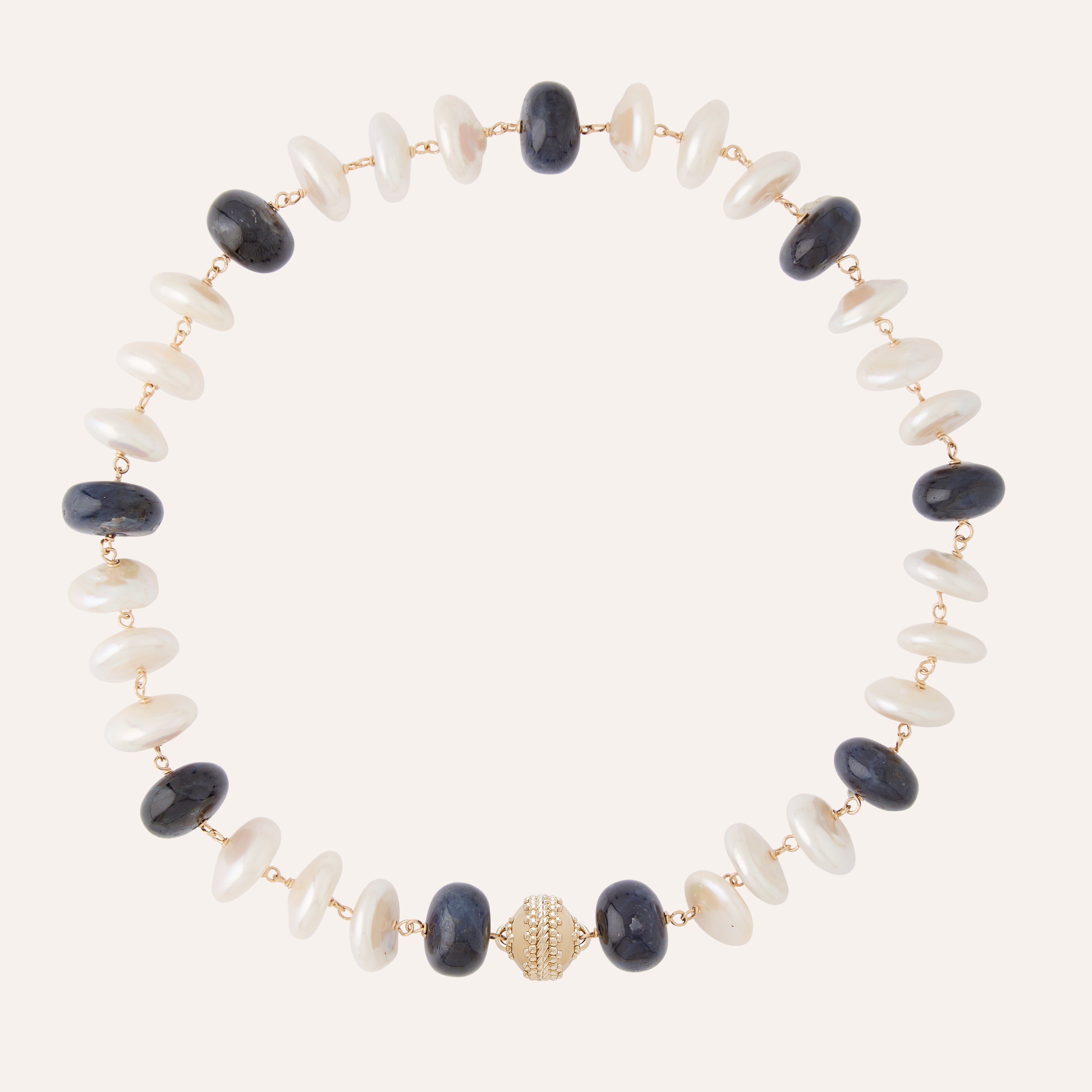 Caspian Sapphire & Freshwater Coin Pearl Necklace