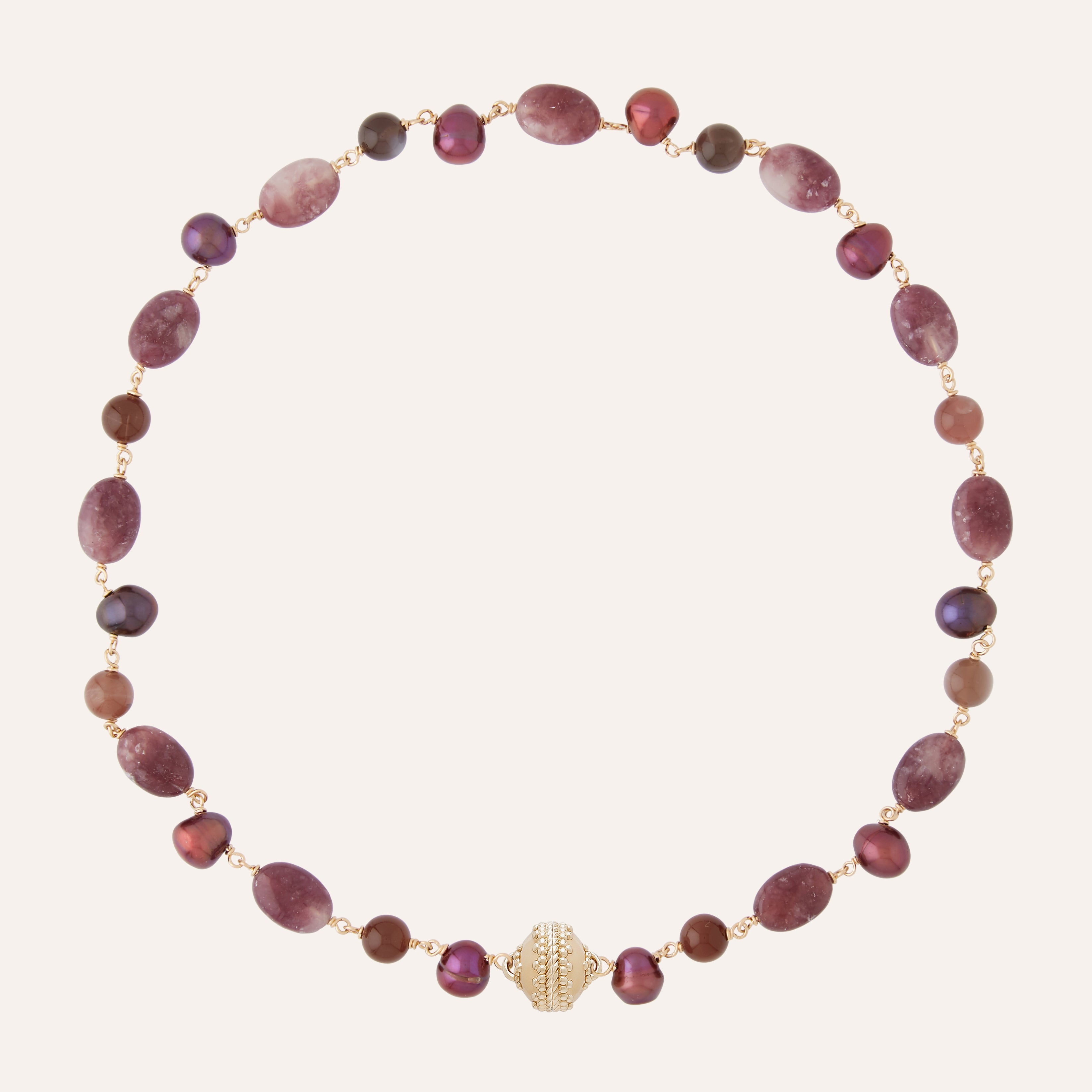 Caspian Brown Moonstone, Kyanite, & Freshwater Purple Pearl Necklace