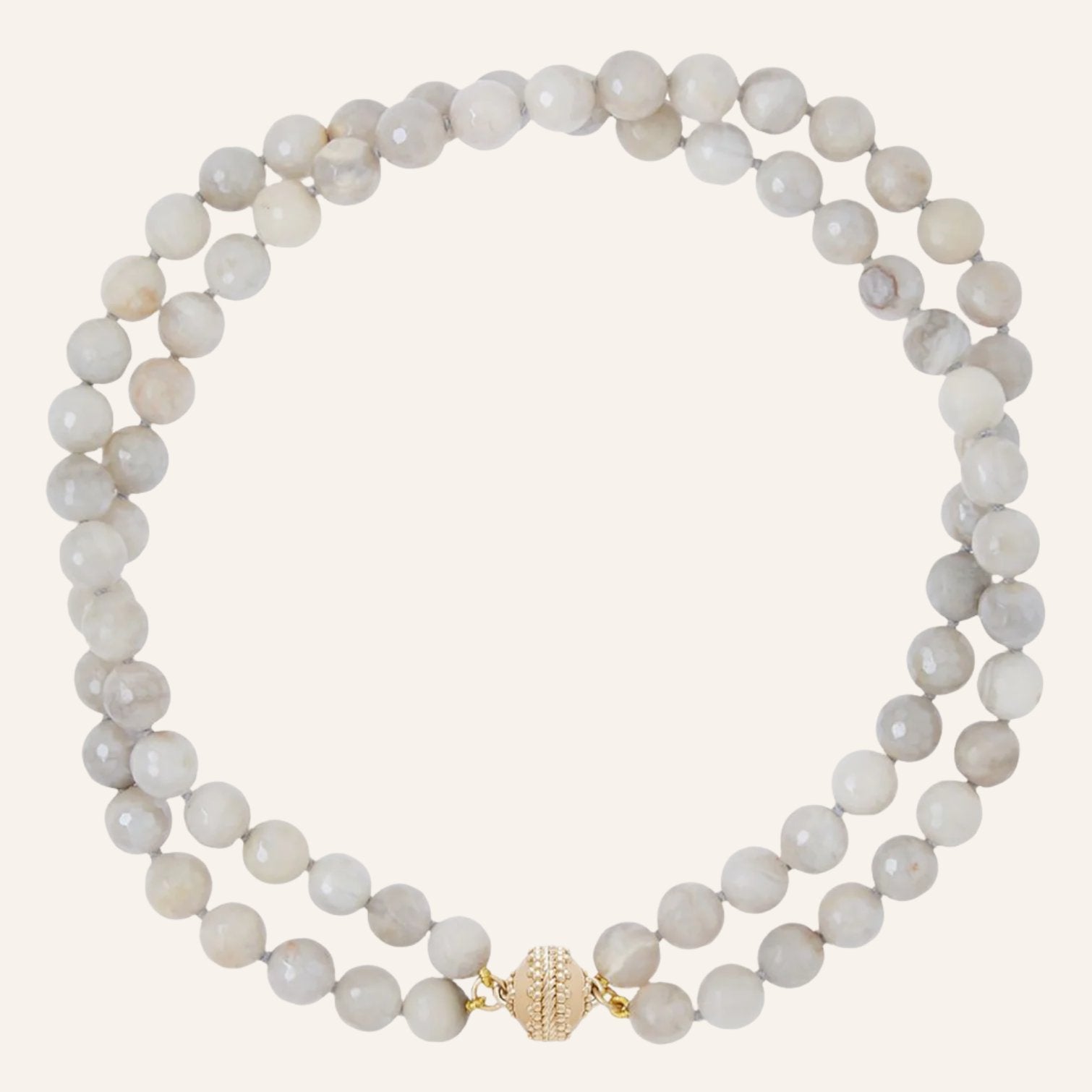 Victoire Light Gray Agate 10mm Double Strand Necklace