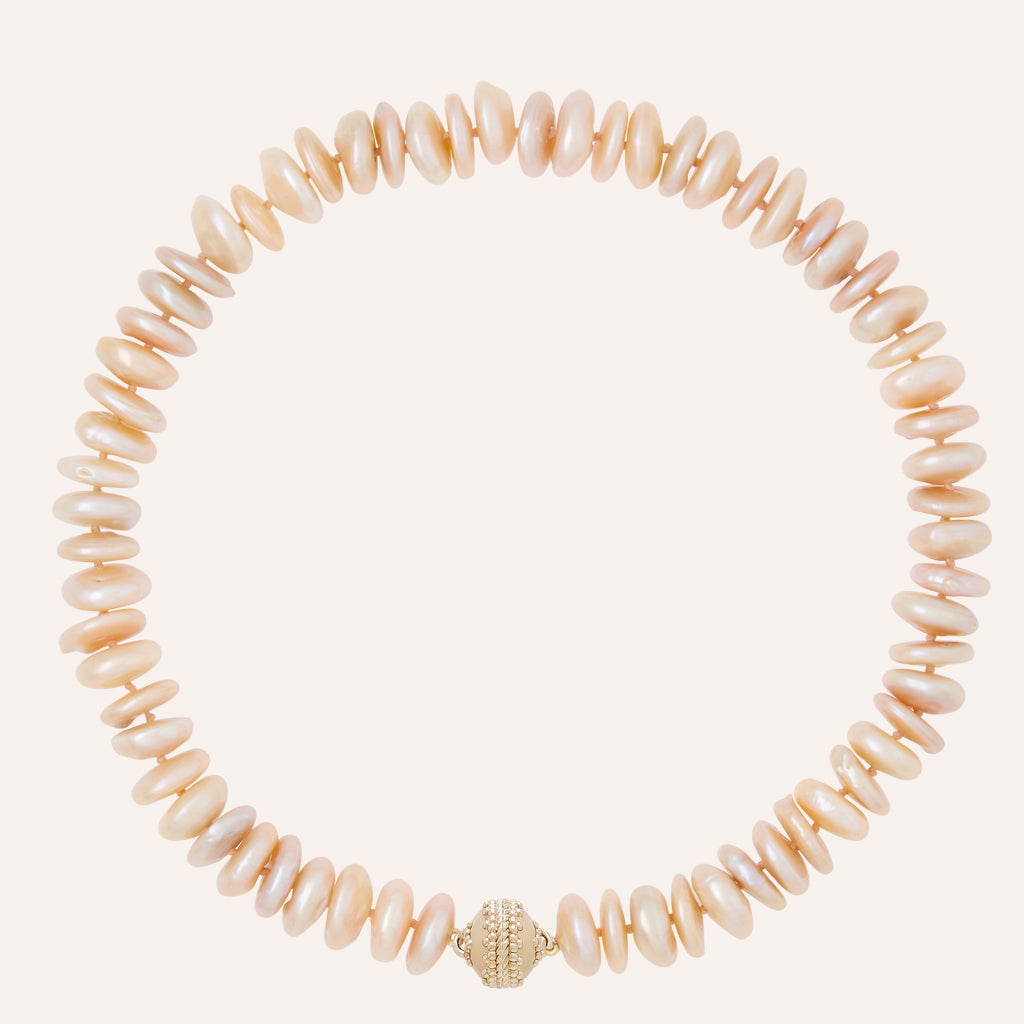 Rondelle Champagne Coin Pearl Necklace