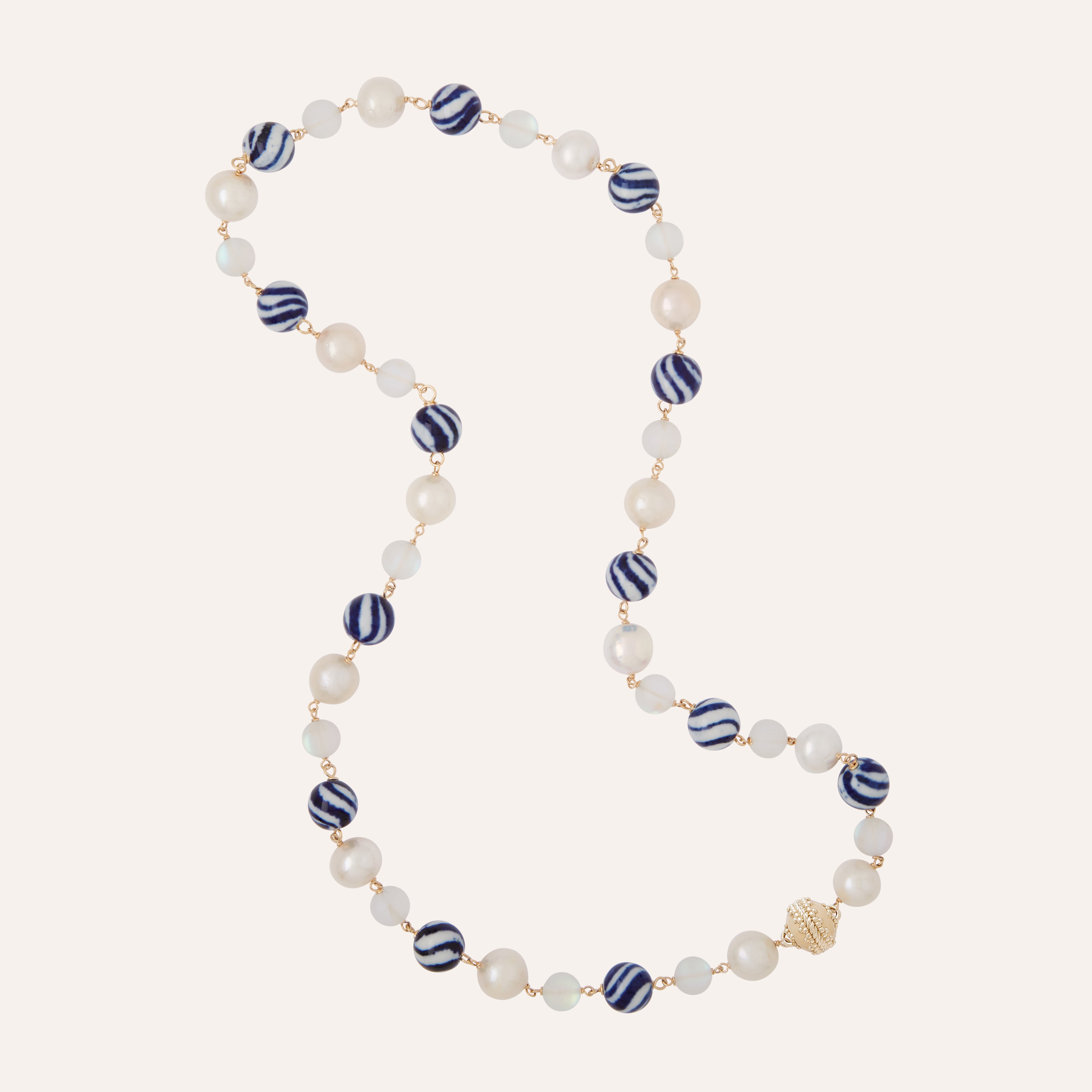 Caspian Potato Pearl, Cosmic White Glass, & Porcelain Swirl Necklace