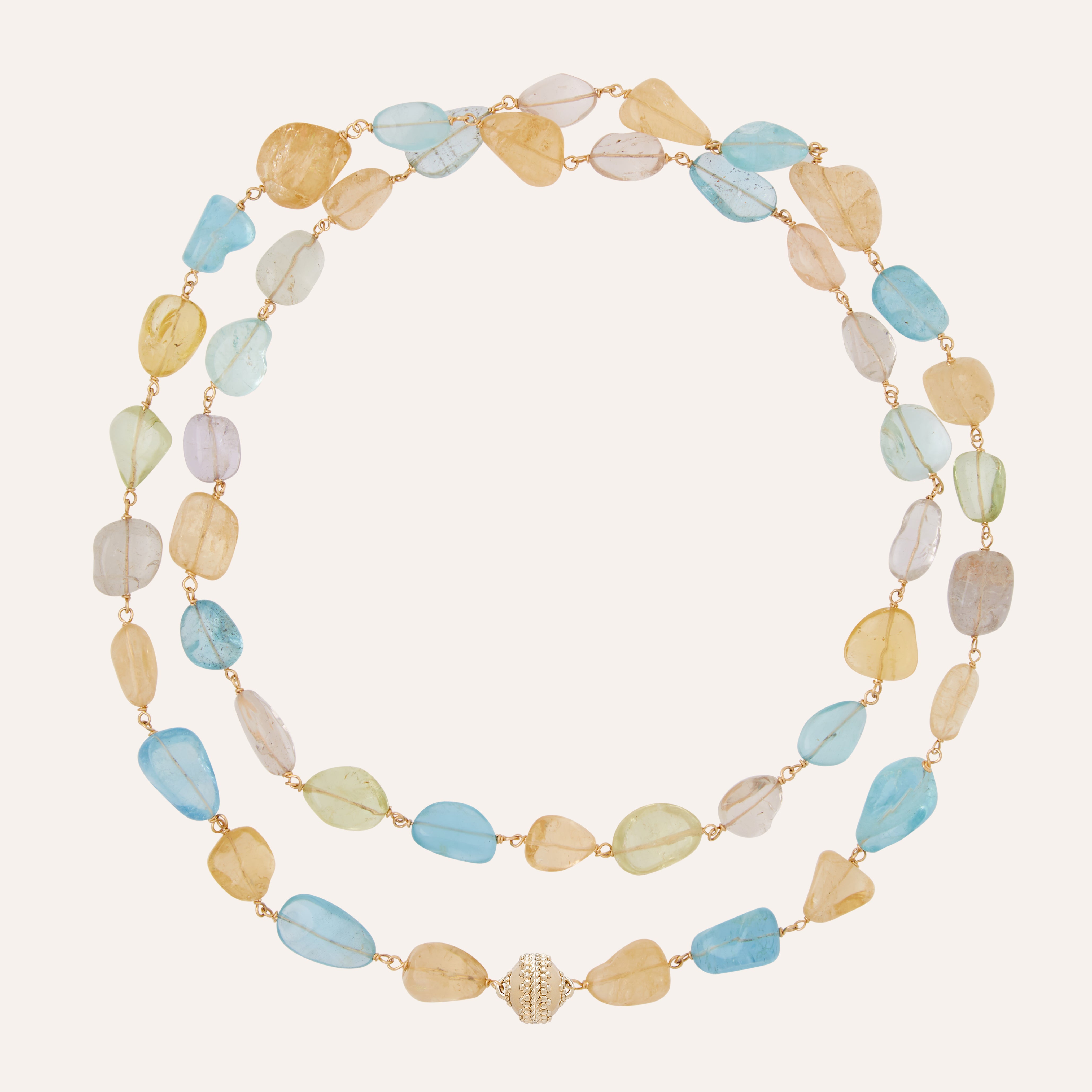 Caspian Aquamarine, Yellow, & Blue African Beryl Double Strand Necklace