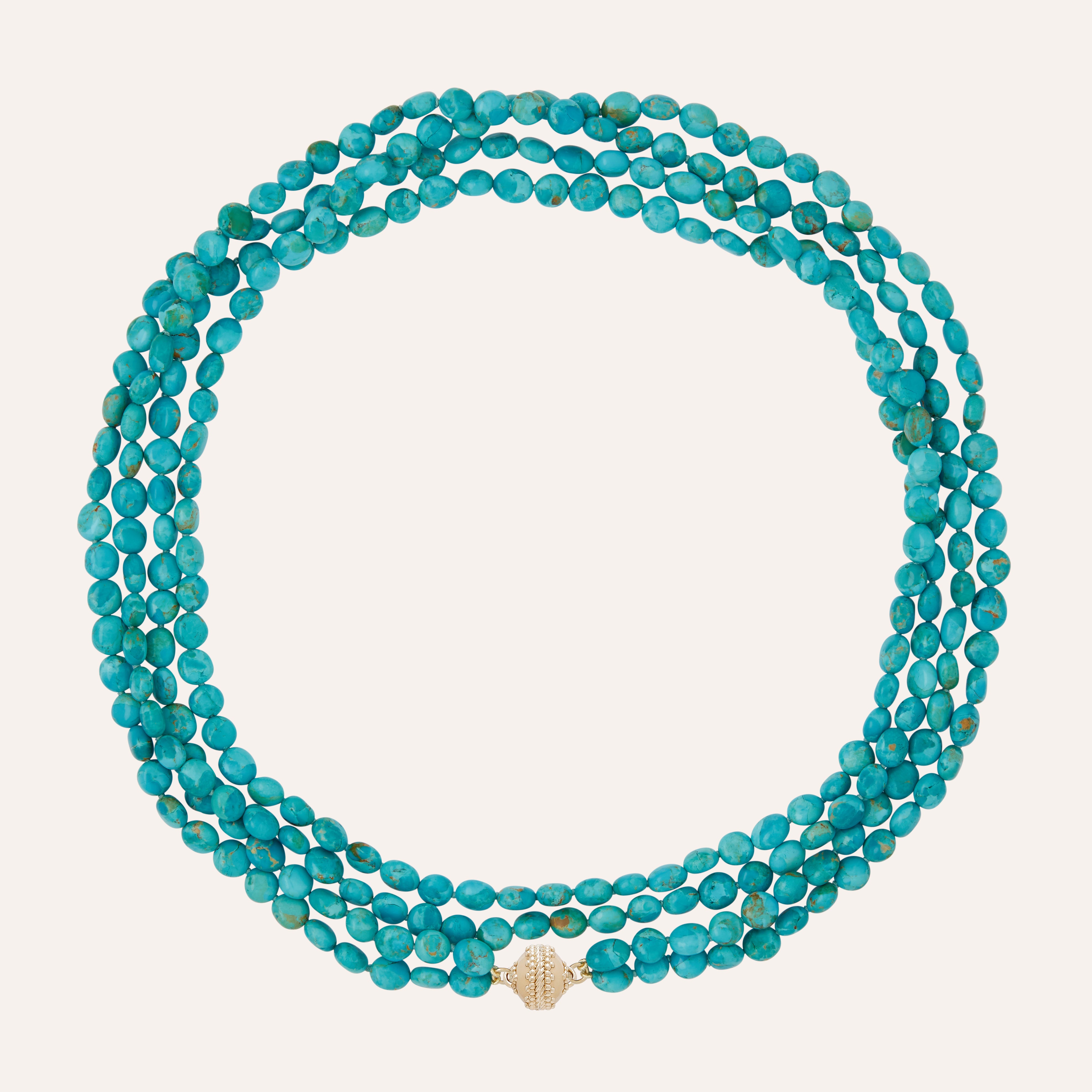 Opera Compressed Kingman Turquoise Double Strand Necklace
