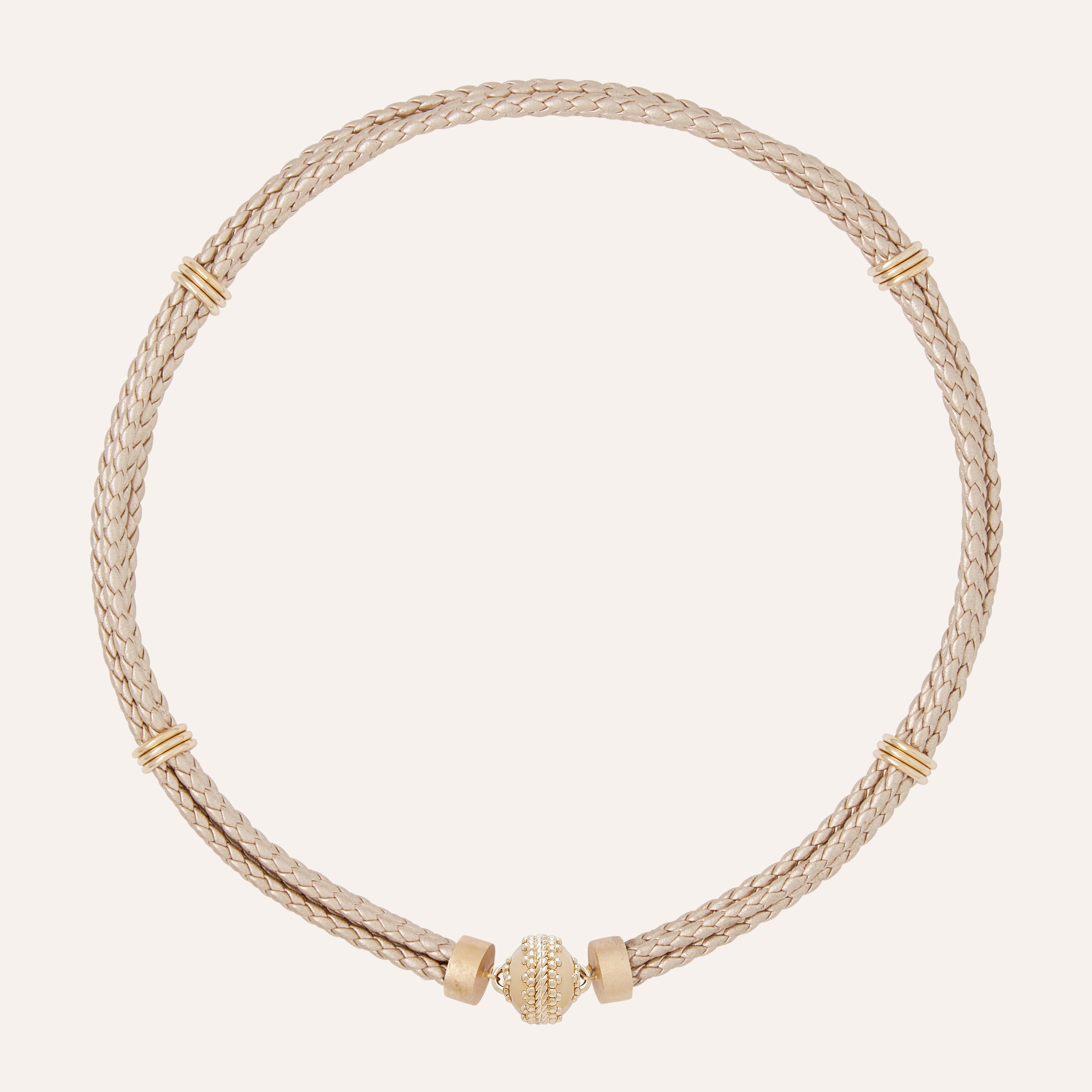Aspen Braided Leather Brushed Gold Necklace