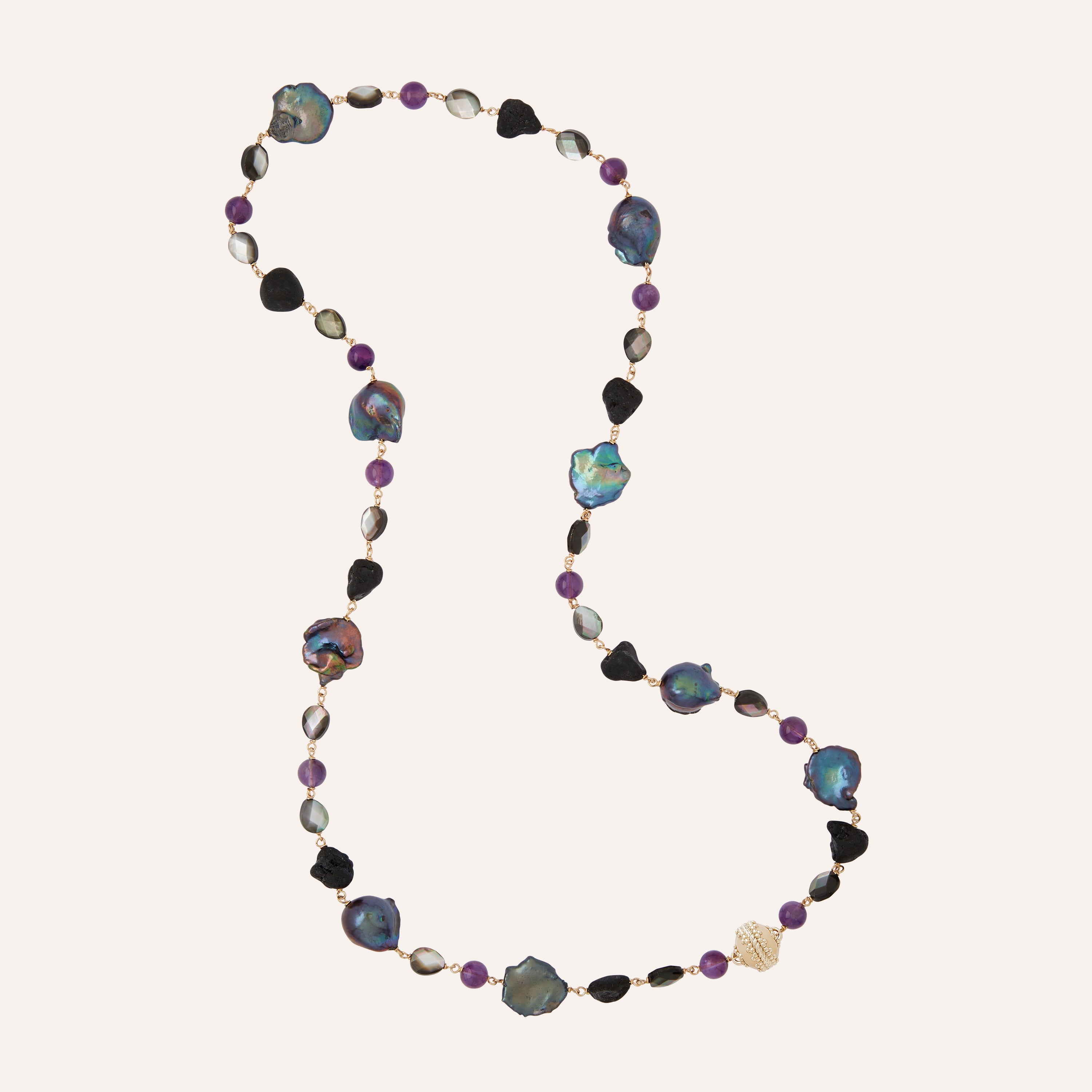 Caspian Amethyst, Tourmaline, and Freshwater Pearl Necklace