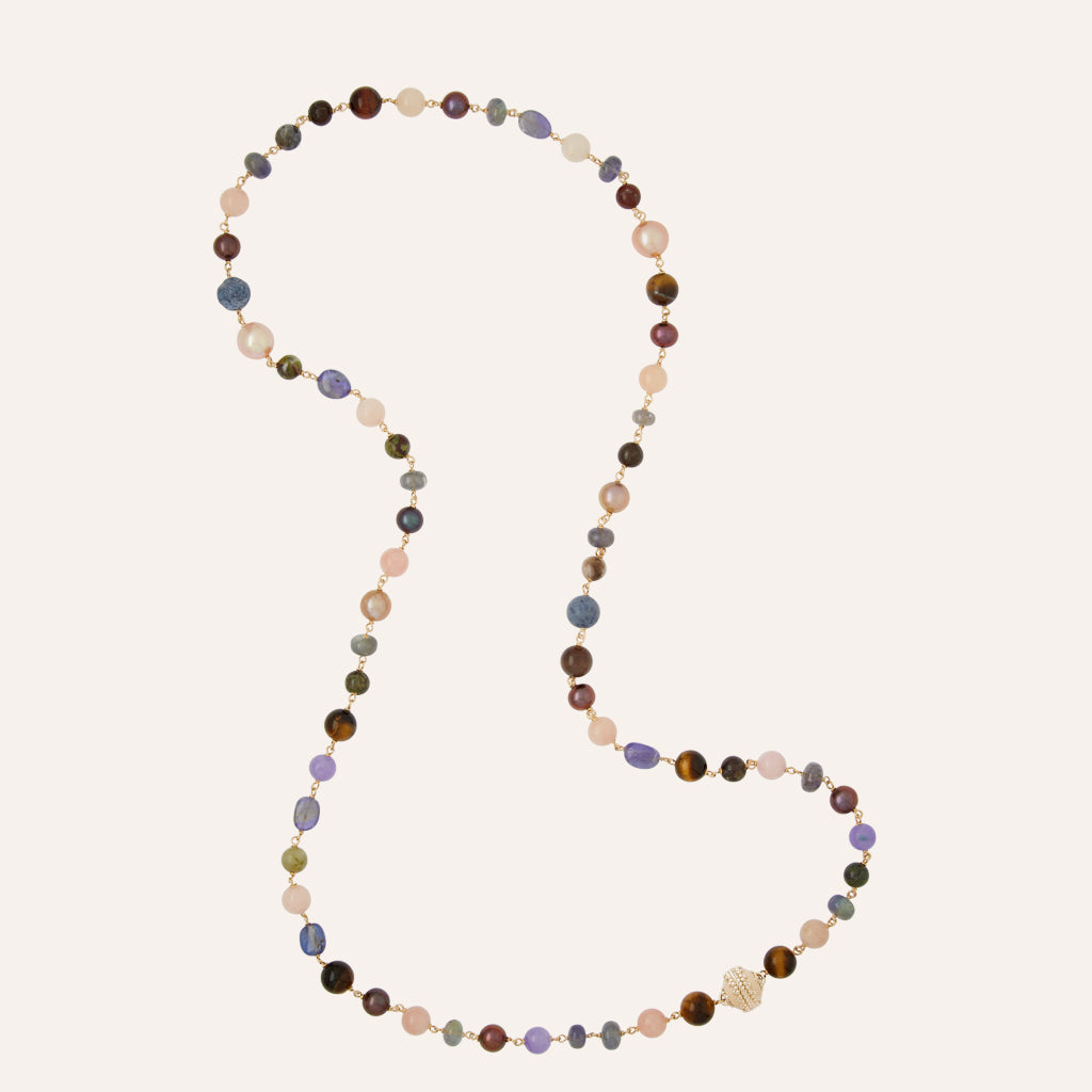 Caspian Morganite, Freshwater Pearl, & Bloodstone Necklace