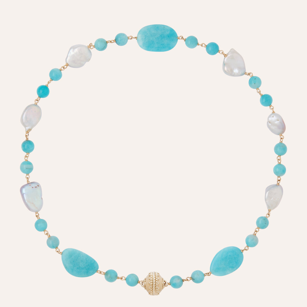 Caspian Amazonite & Freshwater Pearl Necklace
