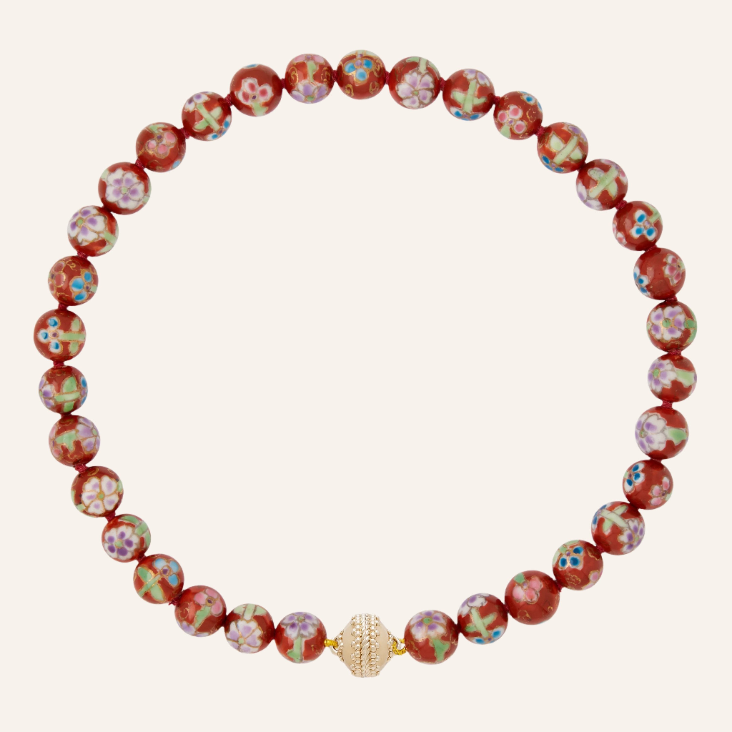 Victoire Red Floral Porcelain 11.5mm Necklace