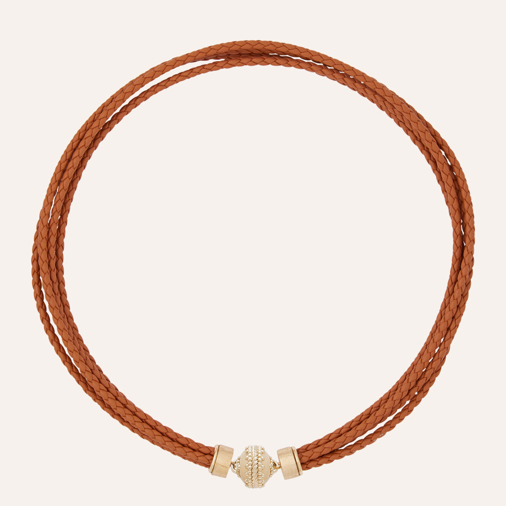 Wellington Braided Leather Saddle Brown Necklace
