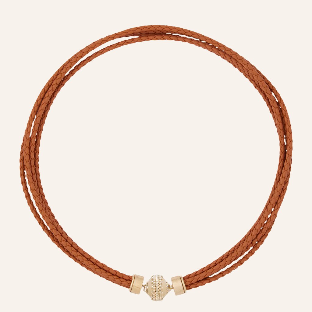 Wellington Braided Leather Saddle Brown Necklace