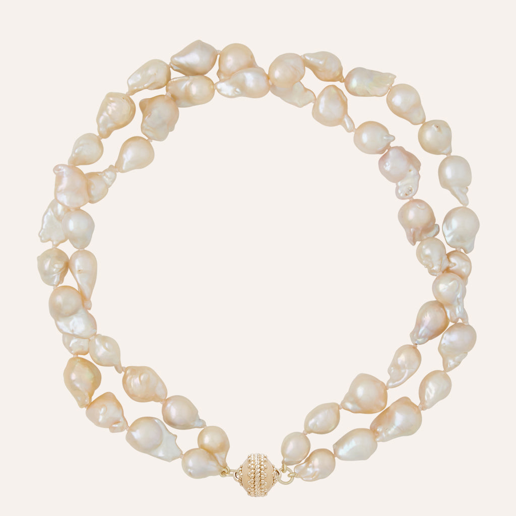 Small Peach Baroque Pearl Double Strand Necklace