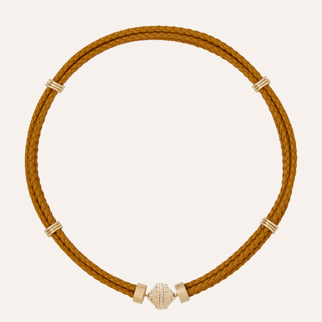 Aspen Braided Leather Almond Necklace