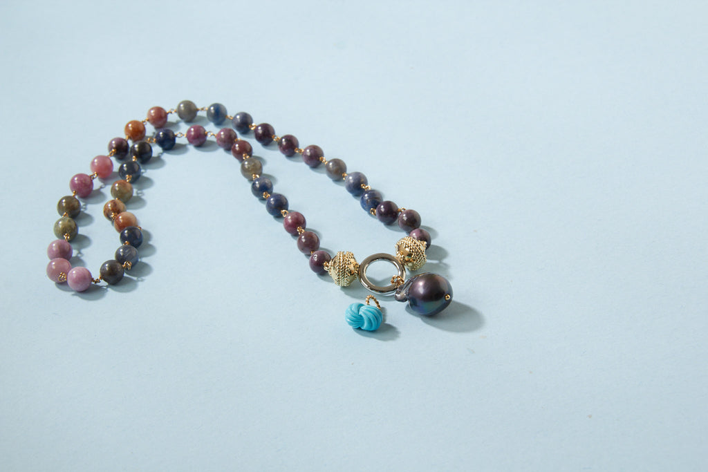 14K Micro Turquoise Carved Knot Charm