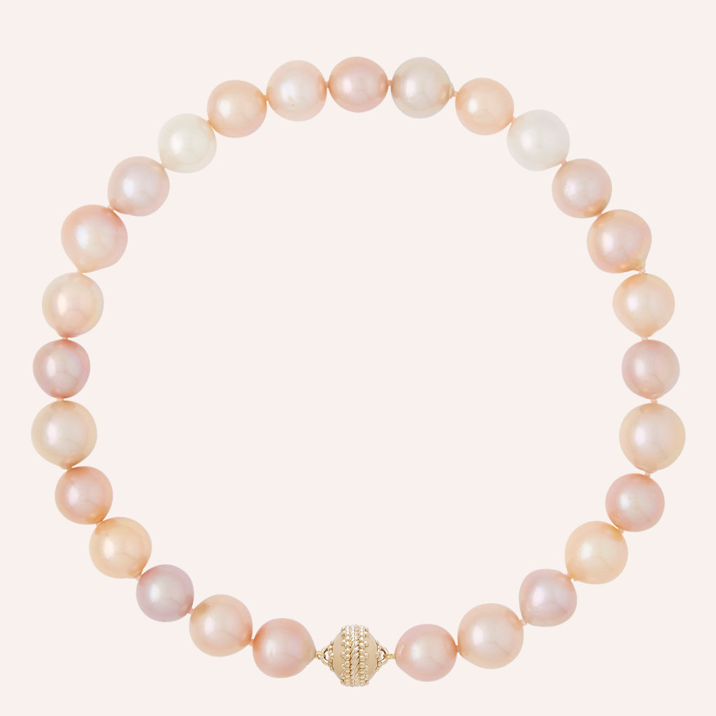 Peach Freshwater Round Pearl 13-15mm Necklace