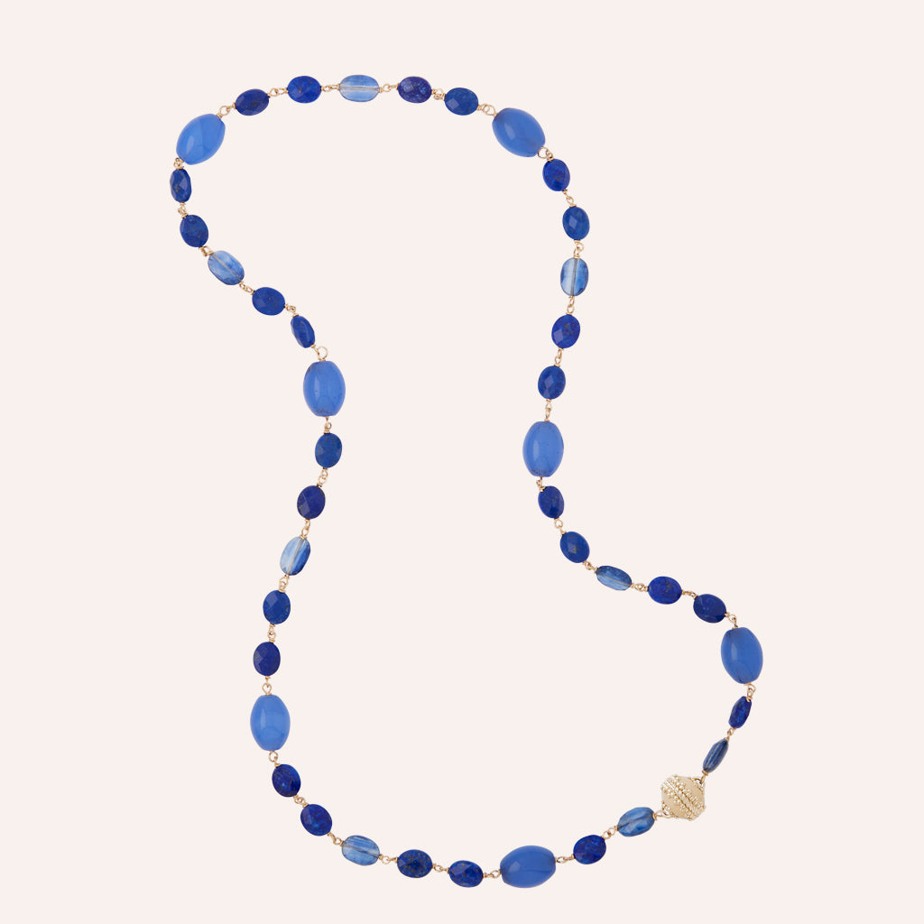 Caspian Blue Glass, Kyanite, & Lapis Necklace