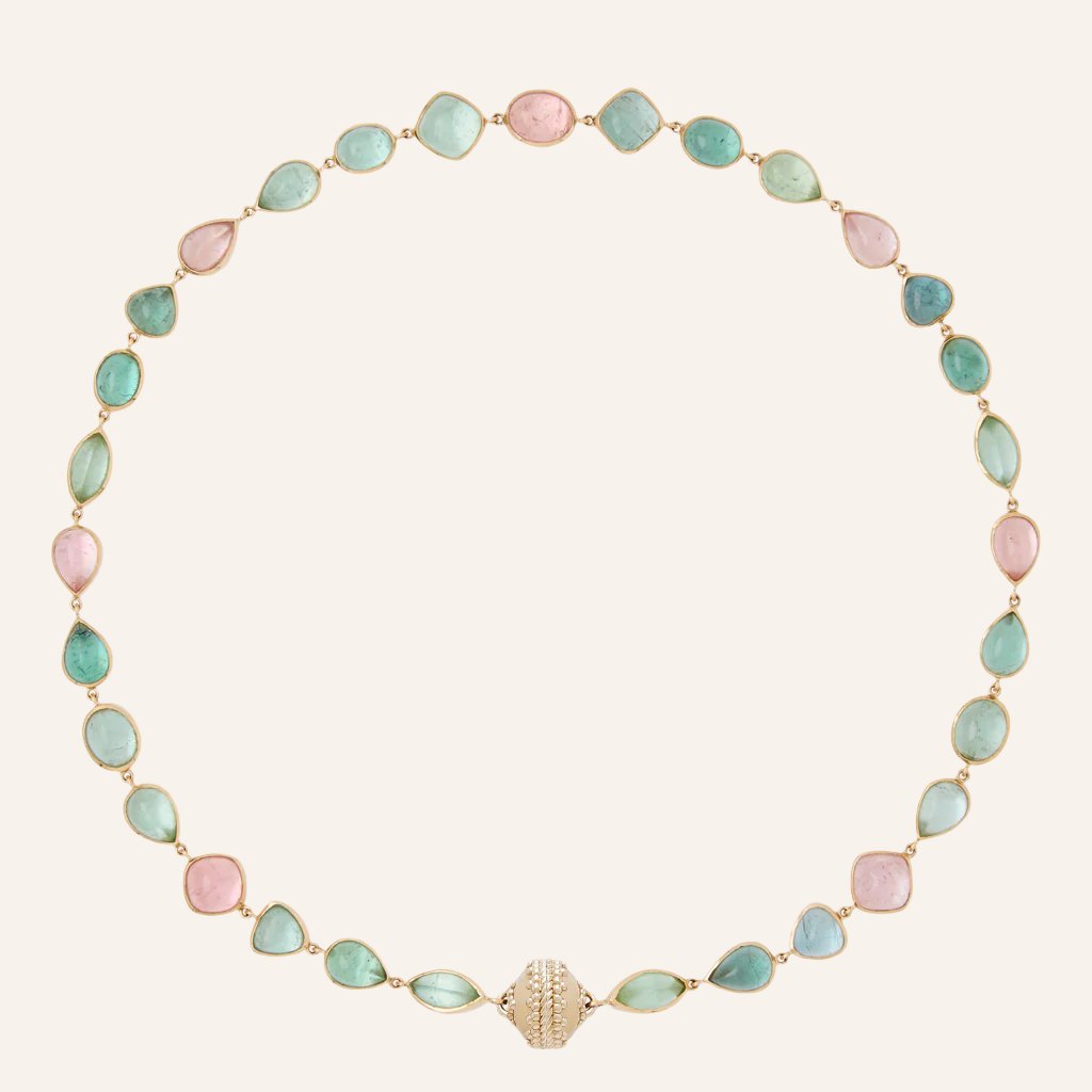 Candy Multi-Color Tourmaline Cabochon 18K Gold Necklace