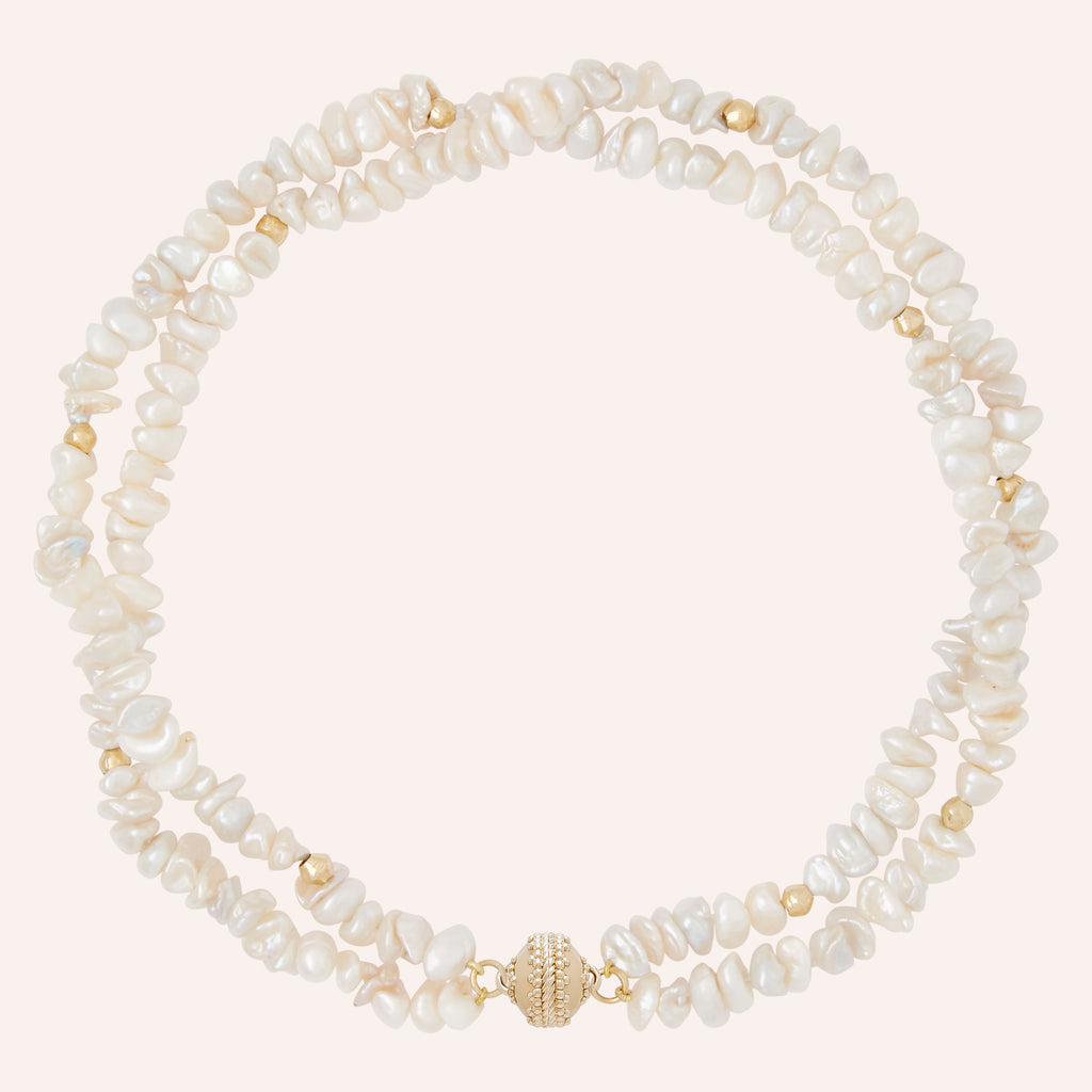 White Keshi Pearl Double-Strand Necklace