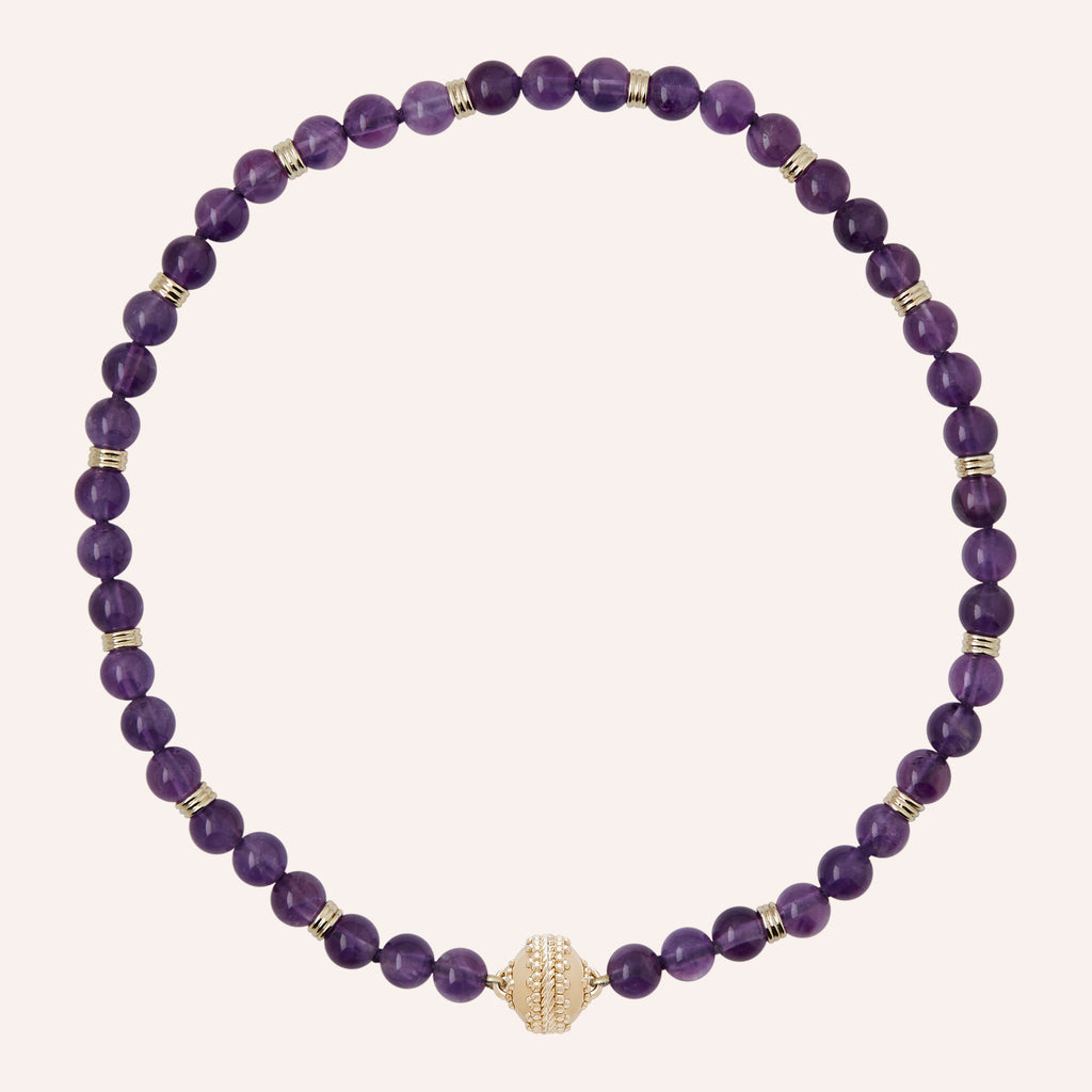 Victoire 8mm Amethyst with Three Ring Plated Bead Necklace