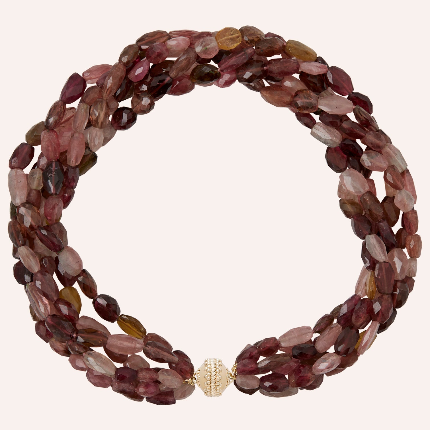Dark Pink Multi-Color Tourmaline Multi-Strand Necklace