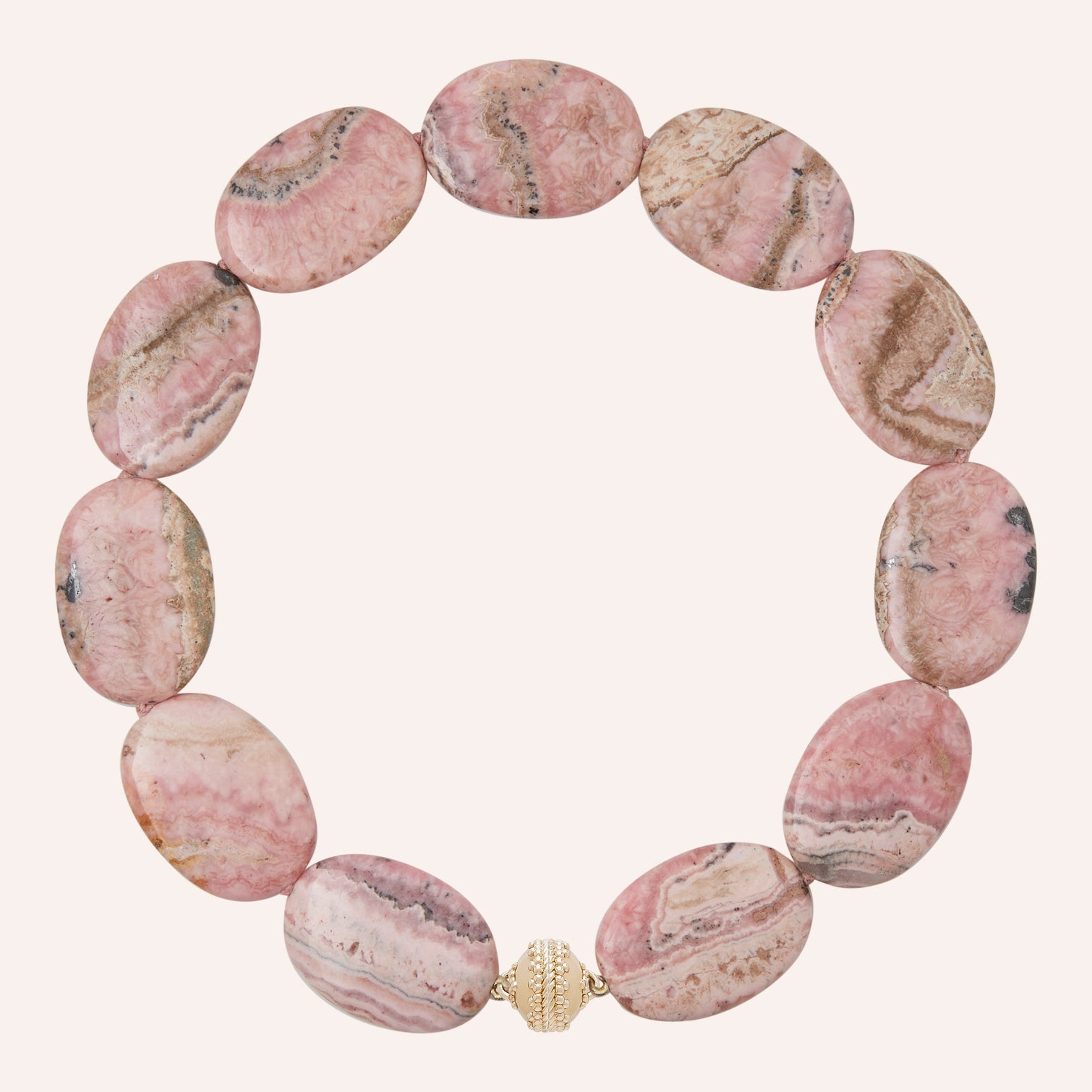 Red Rhodochrosite Flat Oval Necklace