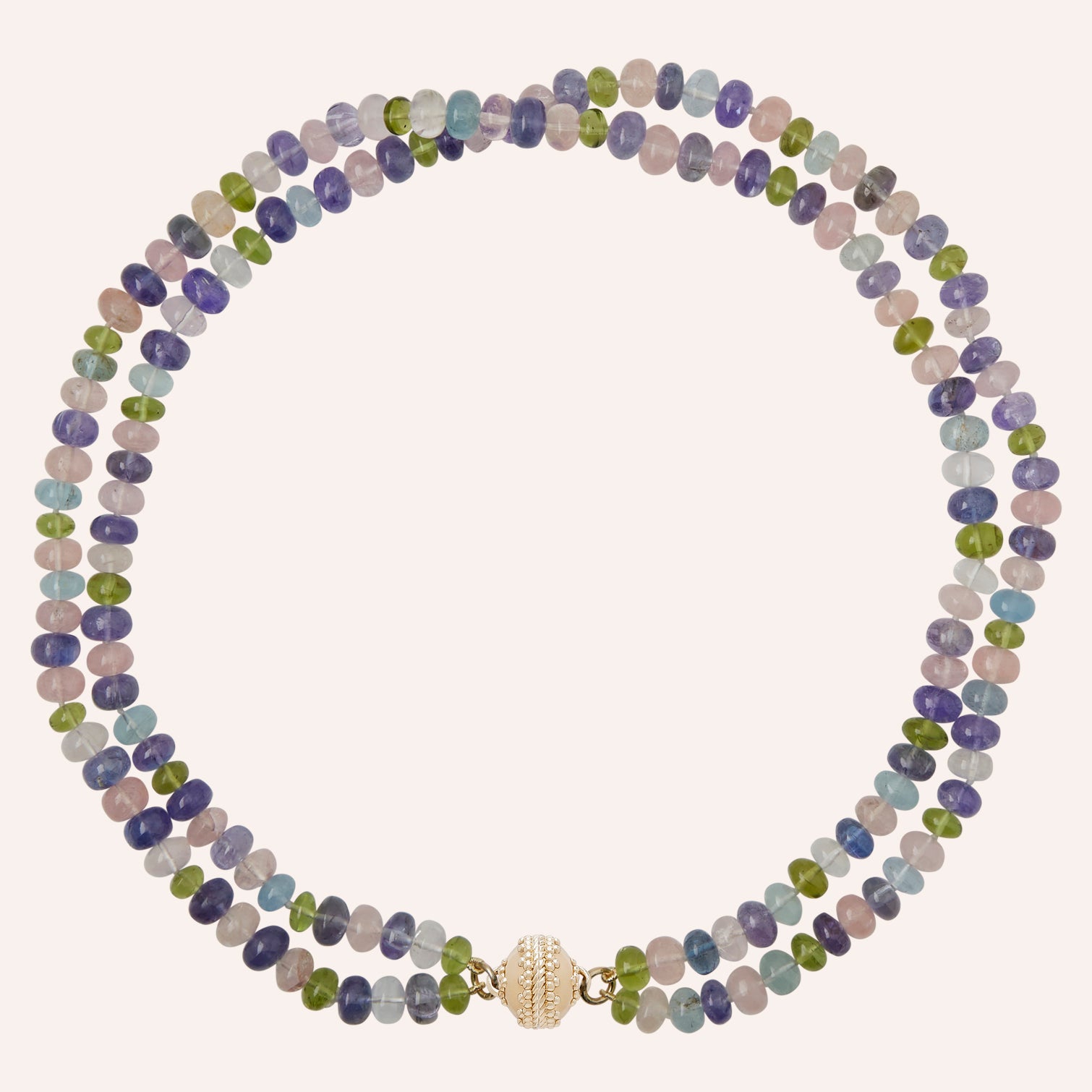 Double-Strand Mixed Stone Tanzanite, Peridot, Aquamarine, and Morganite Rondelle Necklace