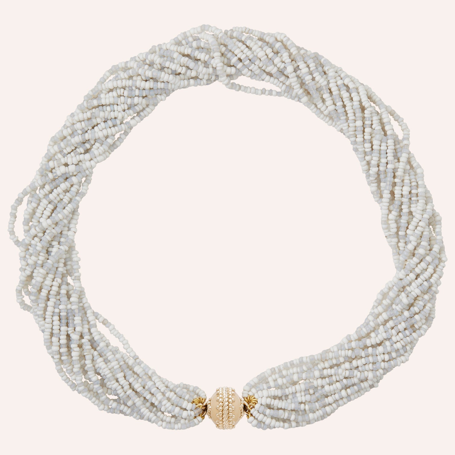 Mixed White and Iridescent African Glass Multi-Strand Necklace
