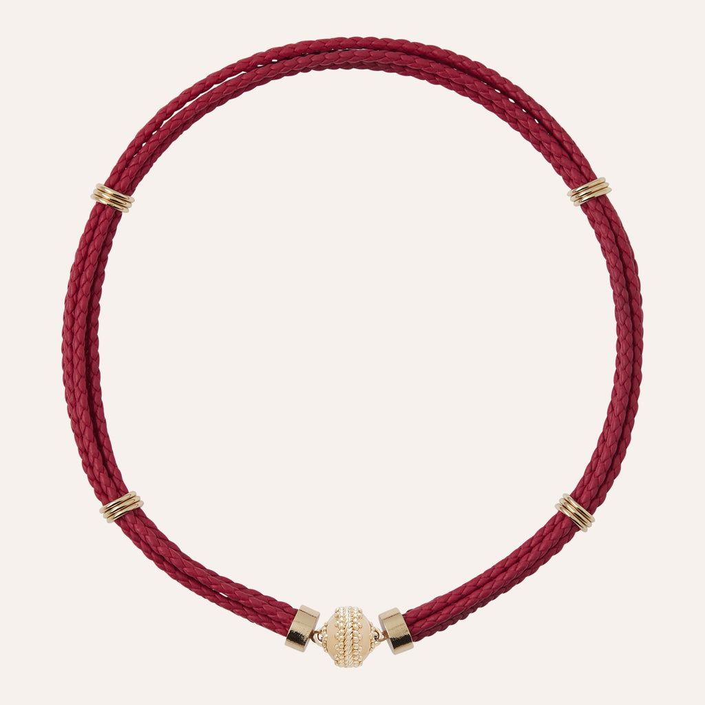 Aspen Braided Hot Pink Leather Necklace