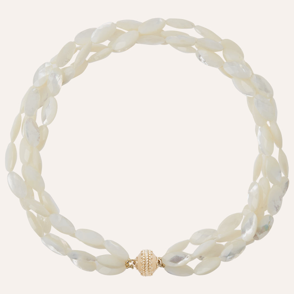 Small White Mother of Pearl Faceted Multi-Strand Shell Necklace