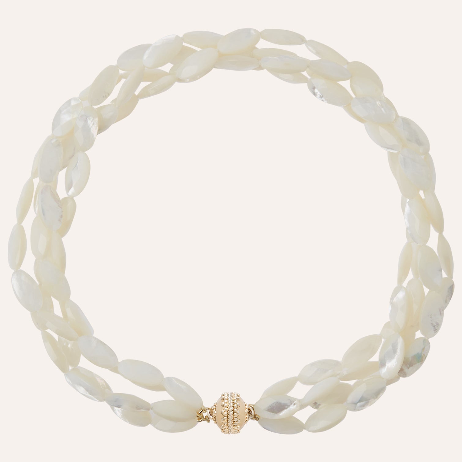 Small White Mother of Pearl Faceted Multi-Strand Shell Necklace