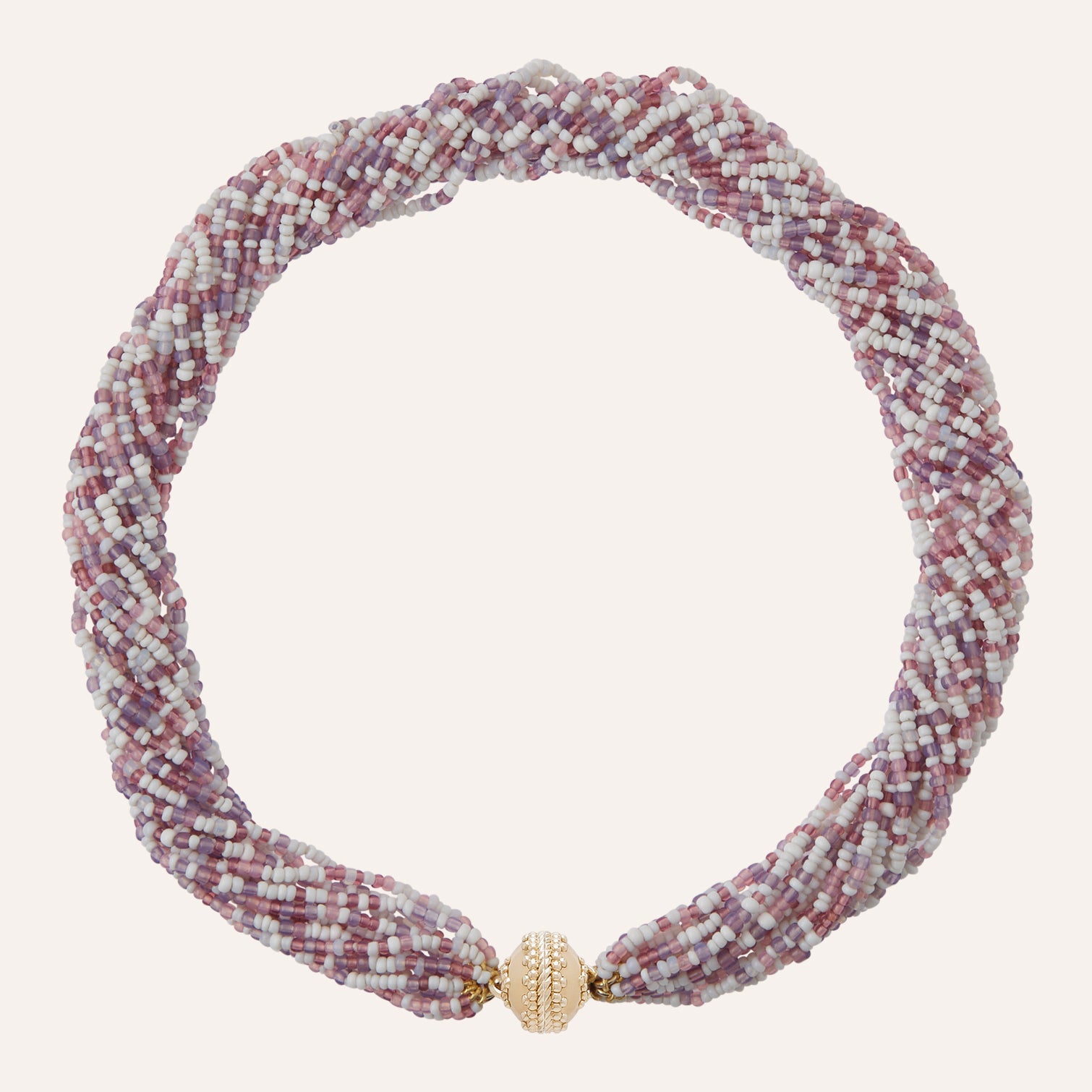 Mixed White and Purple African Glass Multi-Strand Necklace