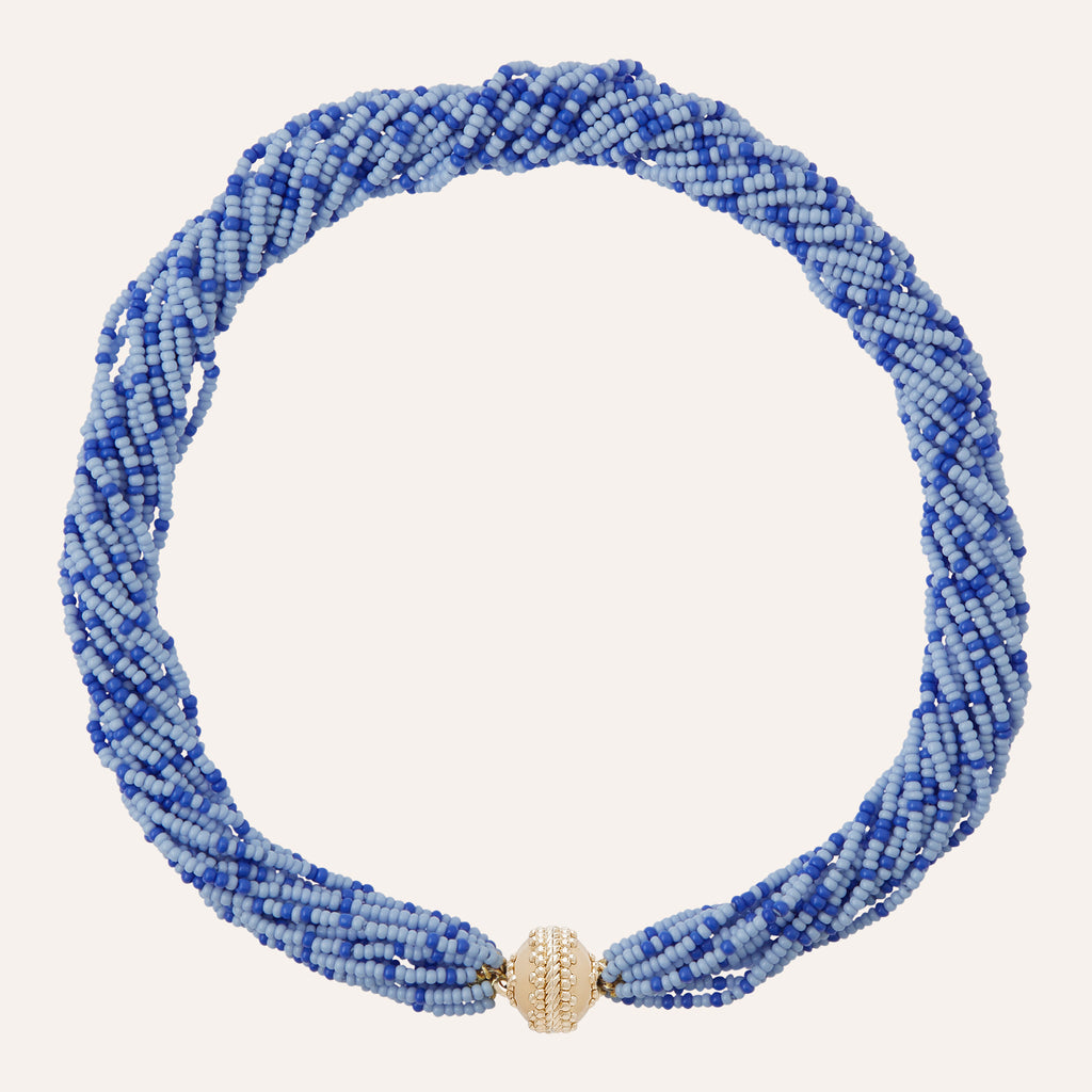 Multi-Strand Mixed Blue African Glass Bead Necklace
