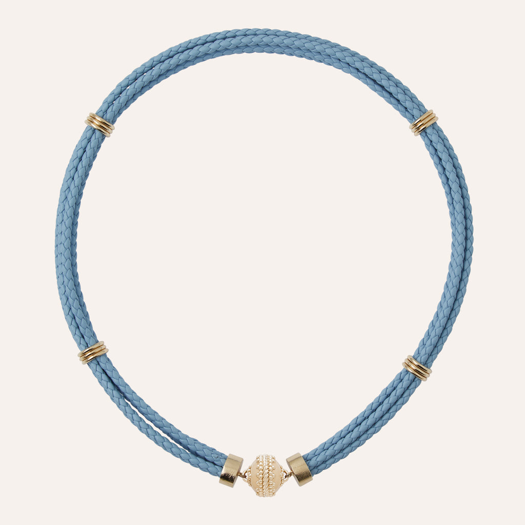 Aspen Braided Wedgewood Blue Leather Necklace