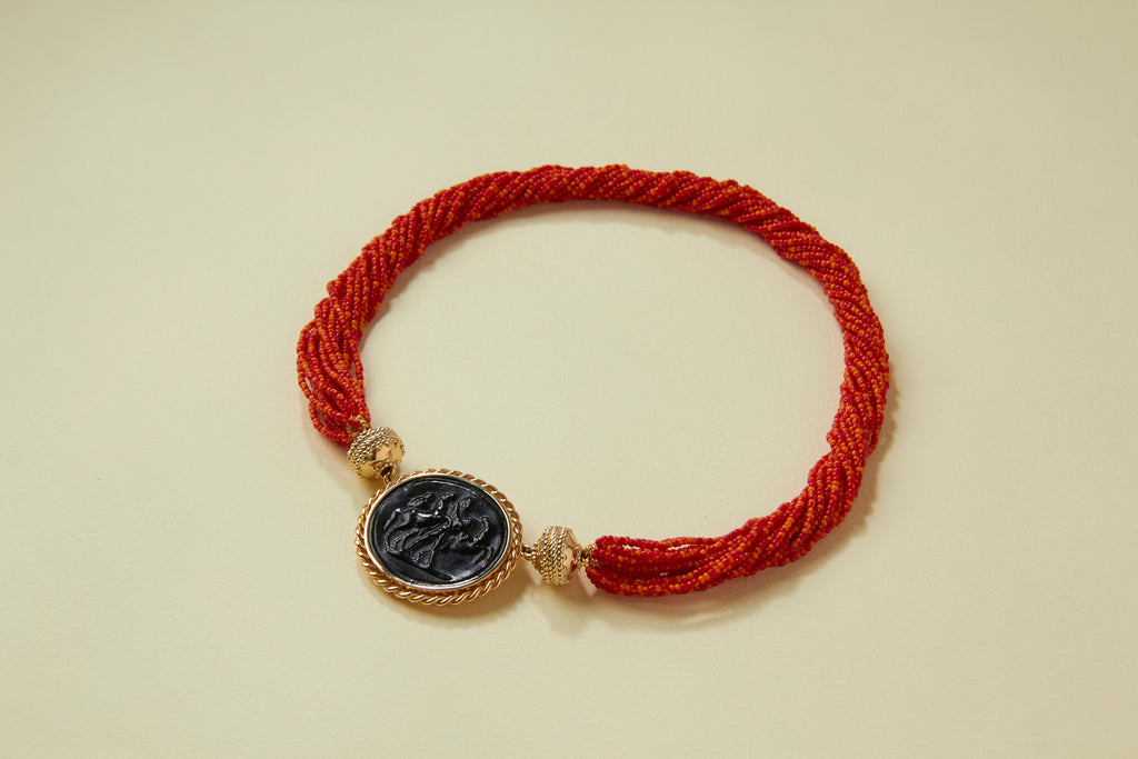 Sunset Red Ivory Coast Glass Multi-Strand Necklace