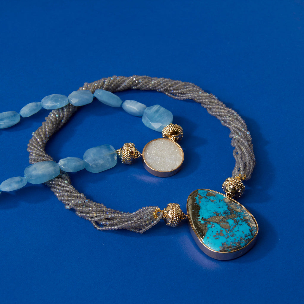 Large Teardrop Turquoise & Pyrite Centerpiece