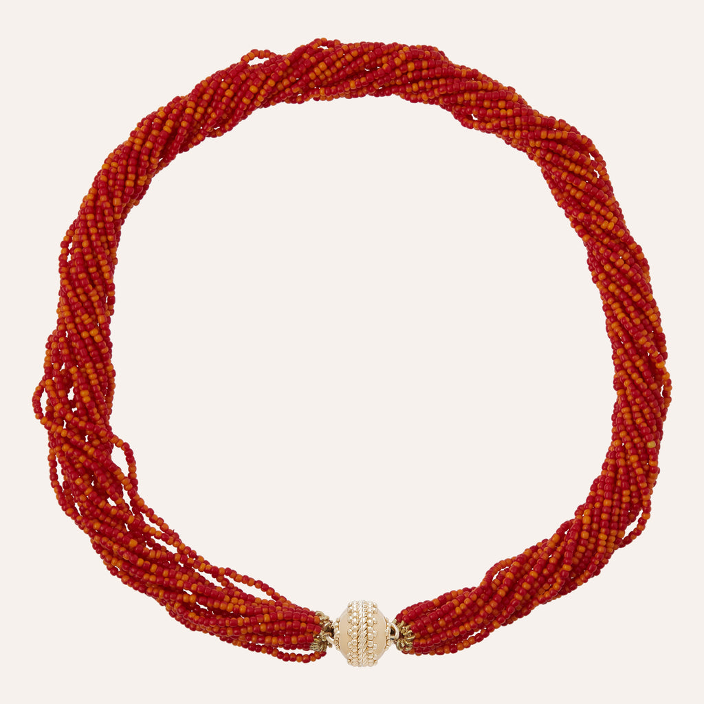 Sunset Red Ivory Coast Glass Multi-Strand Necklace