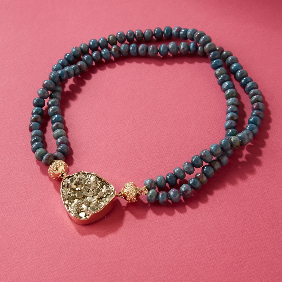 Blue Ruby Kyanite Rondelle Double-Strand Necklace