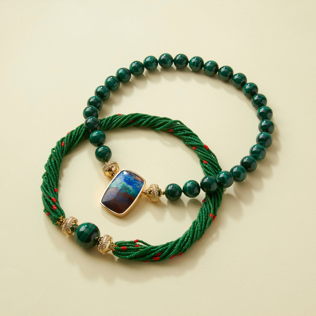 Victoire 14mm Dark Green Malachite Necklace