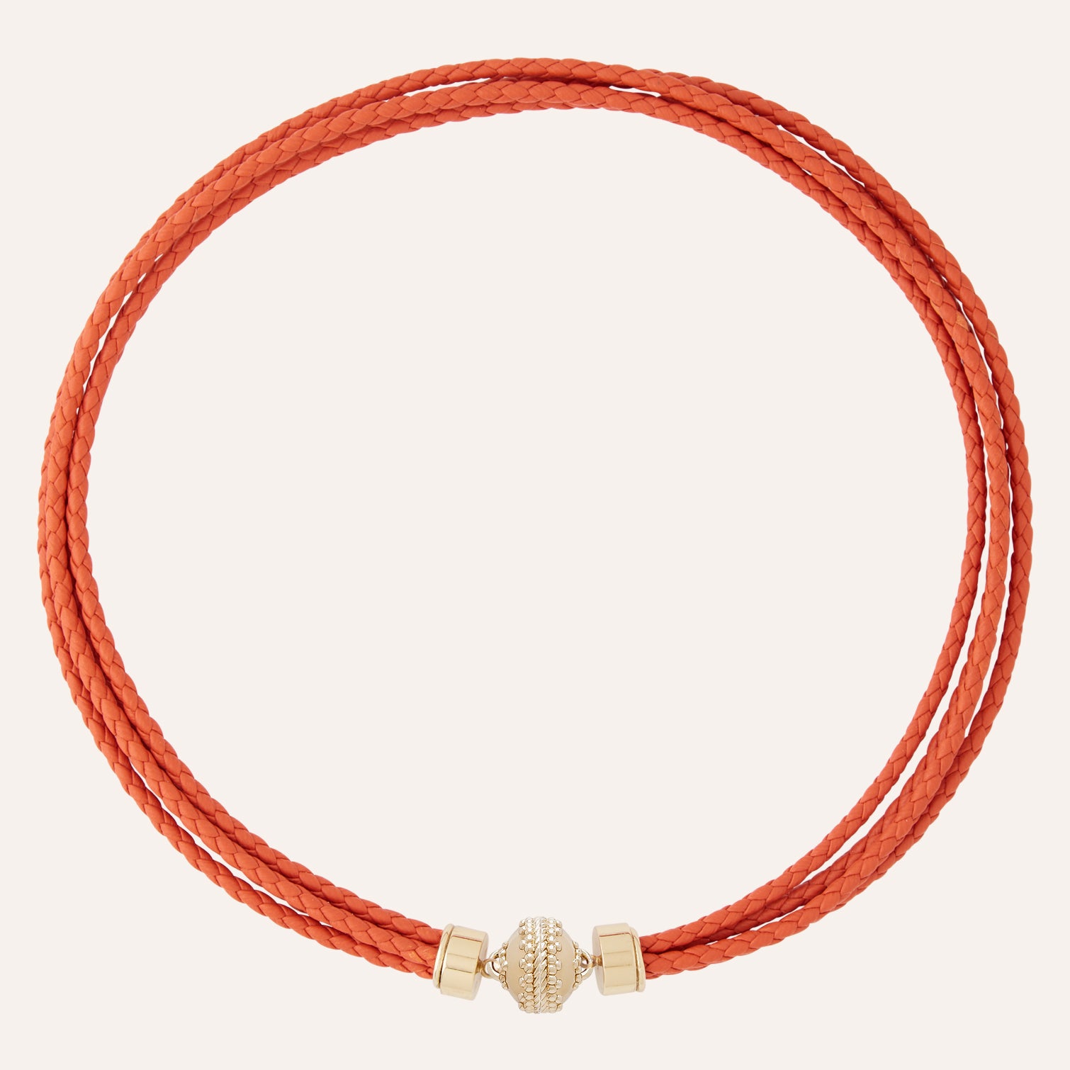 Wellington Orange Braided Leather Saddle Necklace