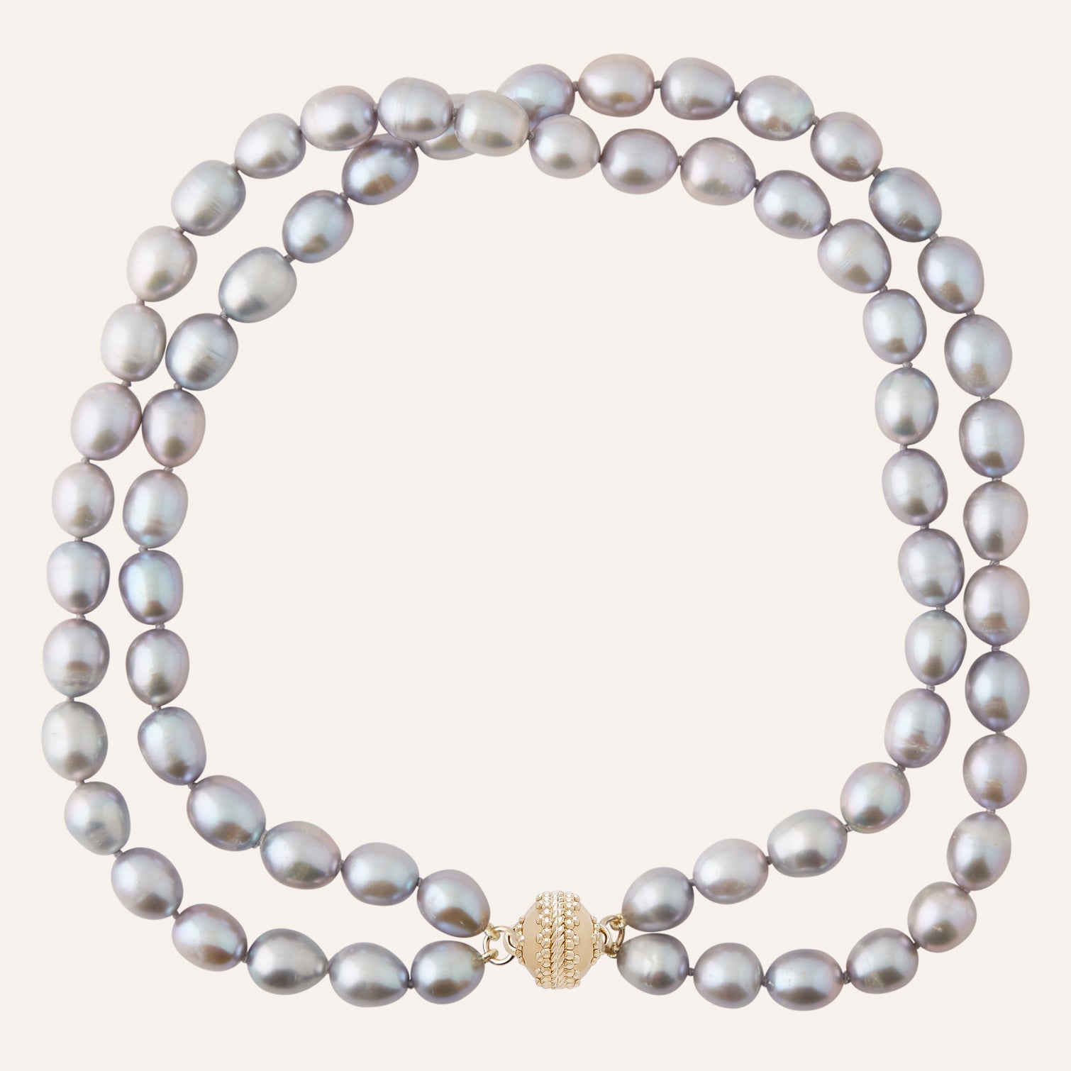 Gray Oval Freshwater Pearl Double Strand Necklace