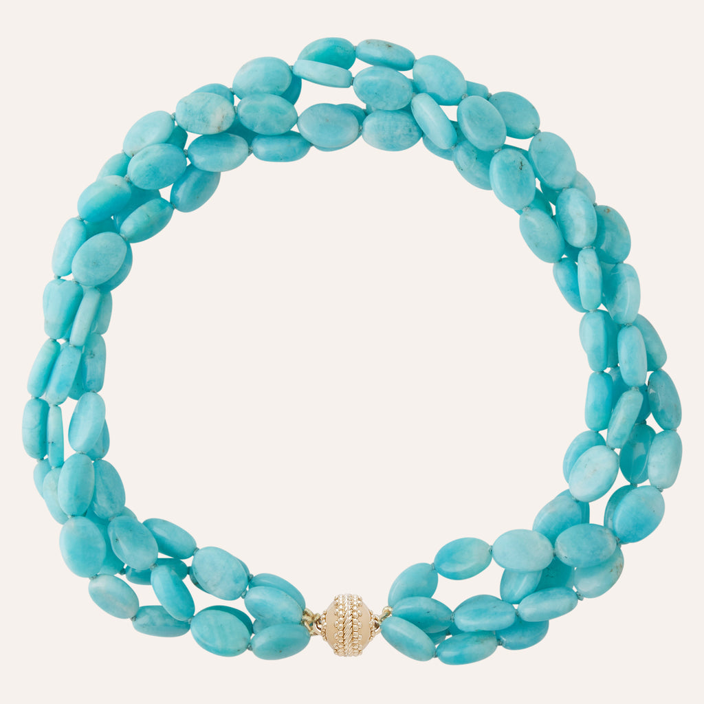 Tumbled Amazonite Flat Oval Double Strand Necklace
