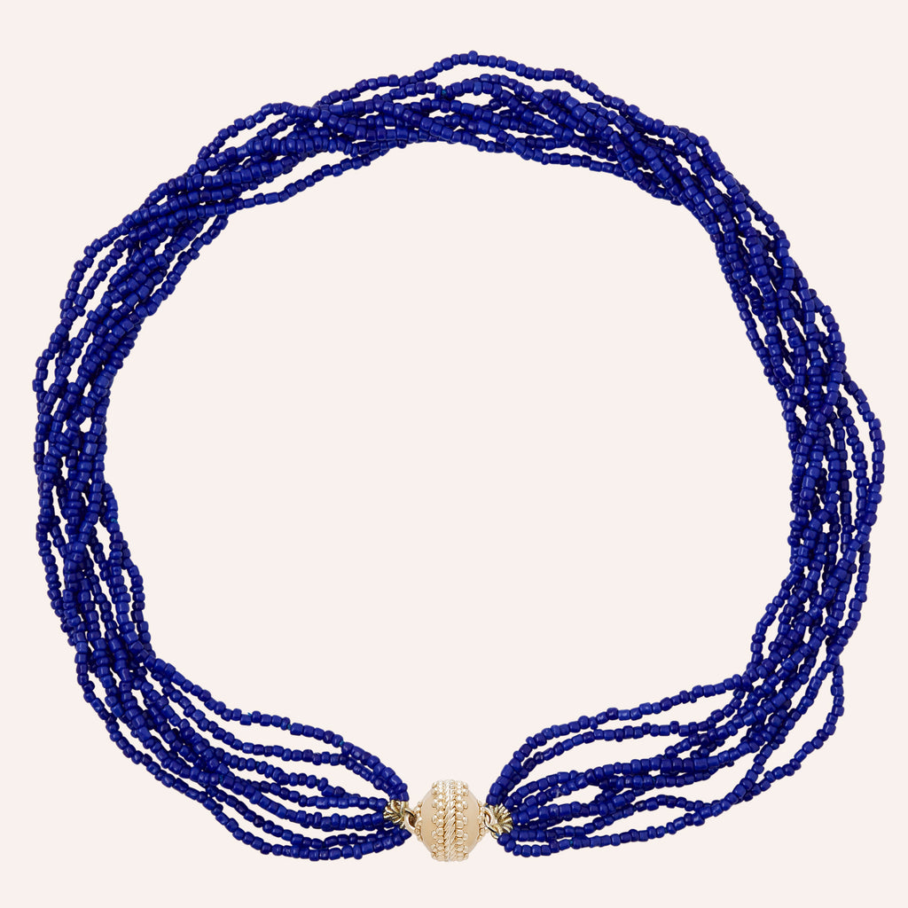 Dark Blue Micro Glass Bead Multi-Strand Necklace