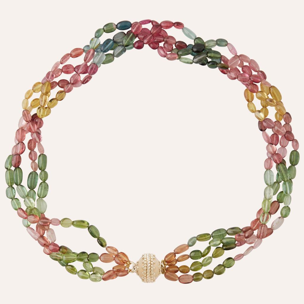 Helen Multi-Strand Watermelon Tourmaline Beaded Necklace